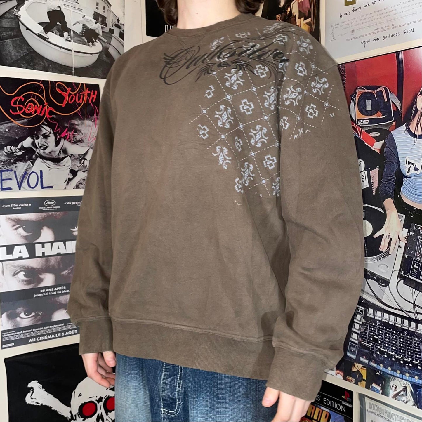 Quiksilver 00s Monogram Print Brown Sweatshirt XL