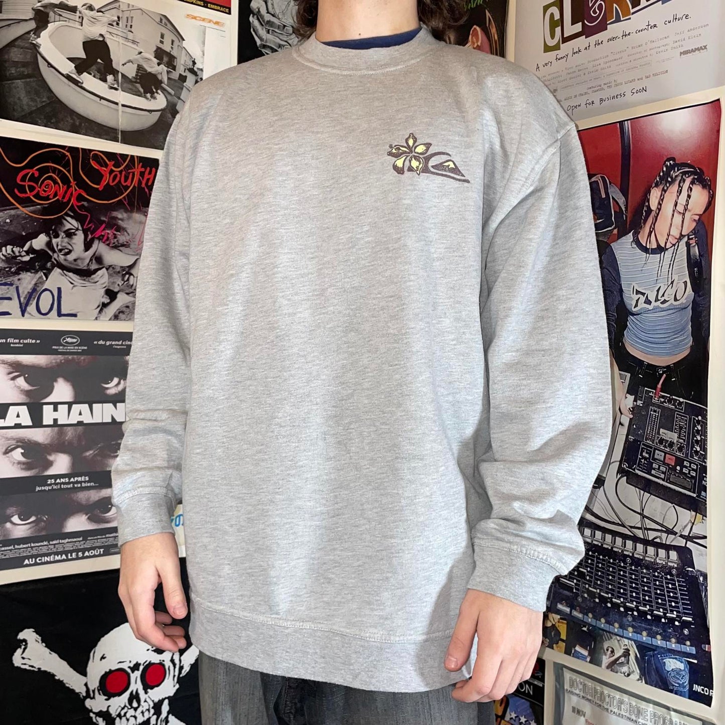 Quiksilver 90s Painted Graphic Print Grey Sweatshirt XL