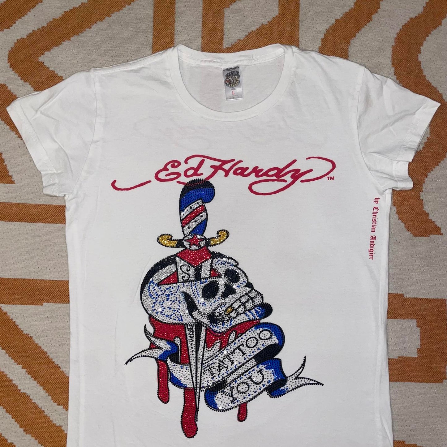 Ed Hardy 00s Embellished Skull T-Shirt L