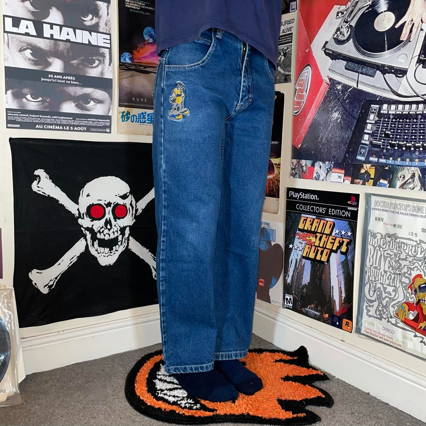 Paco Sport 90s Embroidered Character Denim Blue Jeans 27x30