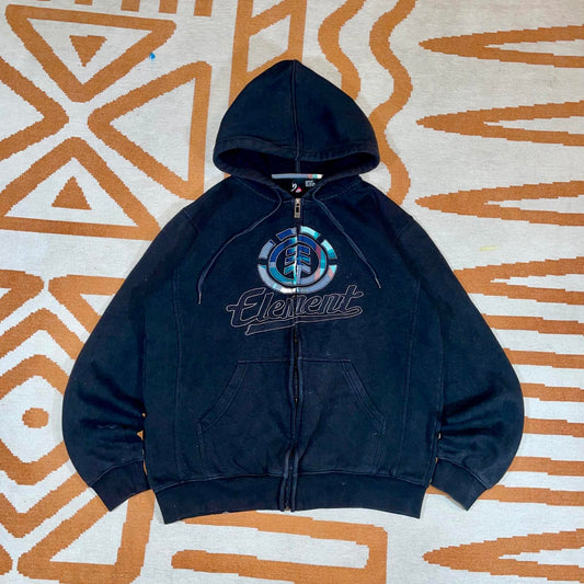 Element 00s Embroidered Tree Black Zip Hoodie M