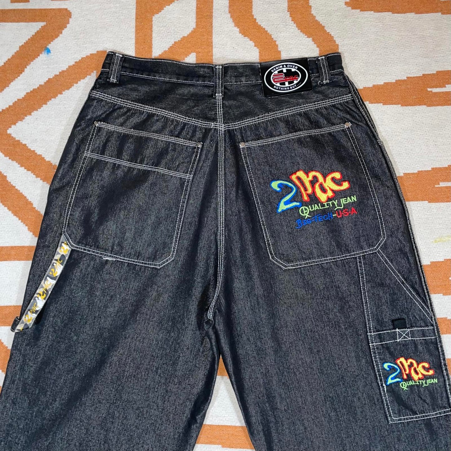 2Pac 90s Embroidered Baggy Black Denim Jeans 36x34