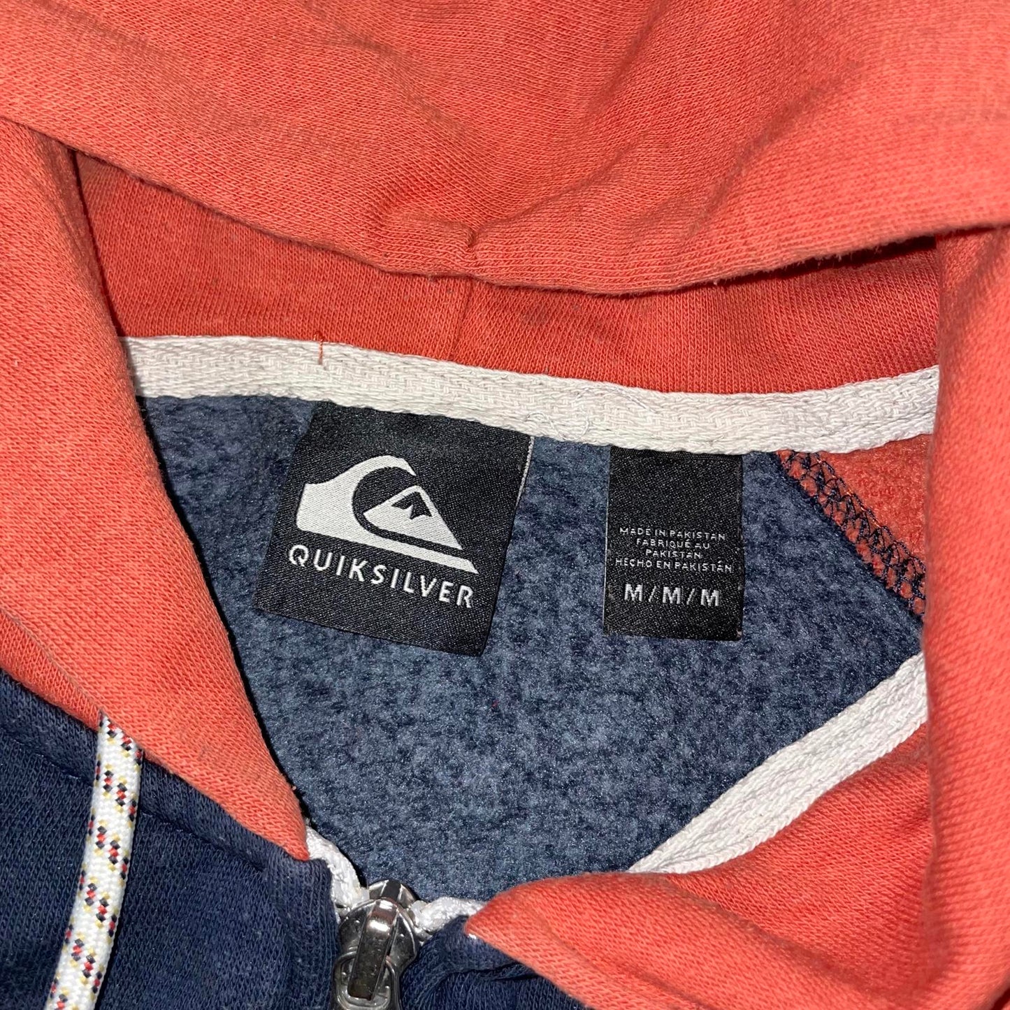 Quiksilver 00s Navy/Orange Logo Zip Hoodie M