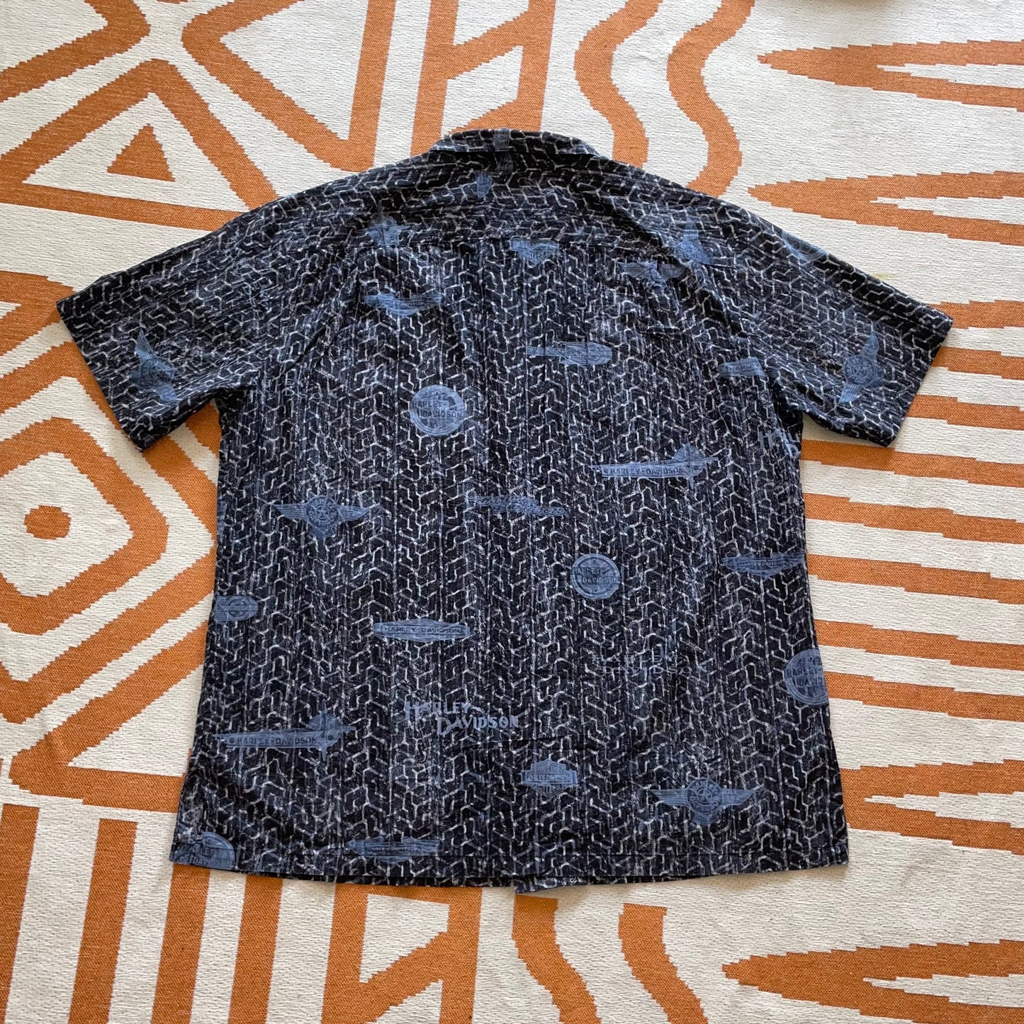 Harley Davidson 00s Pattern ‘Tire Tracks’ Shirt XL