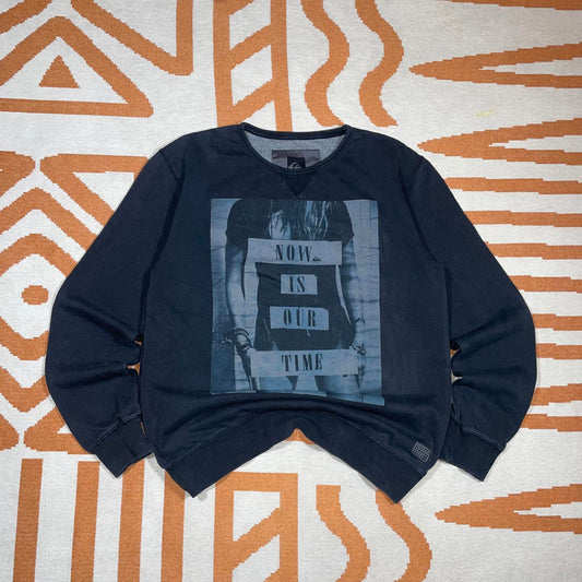 Quiksilver 00s Graphic Beach Black Sweatshirt L