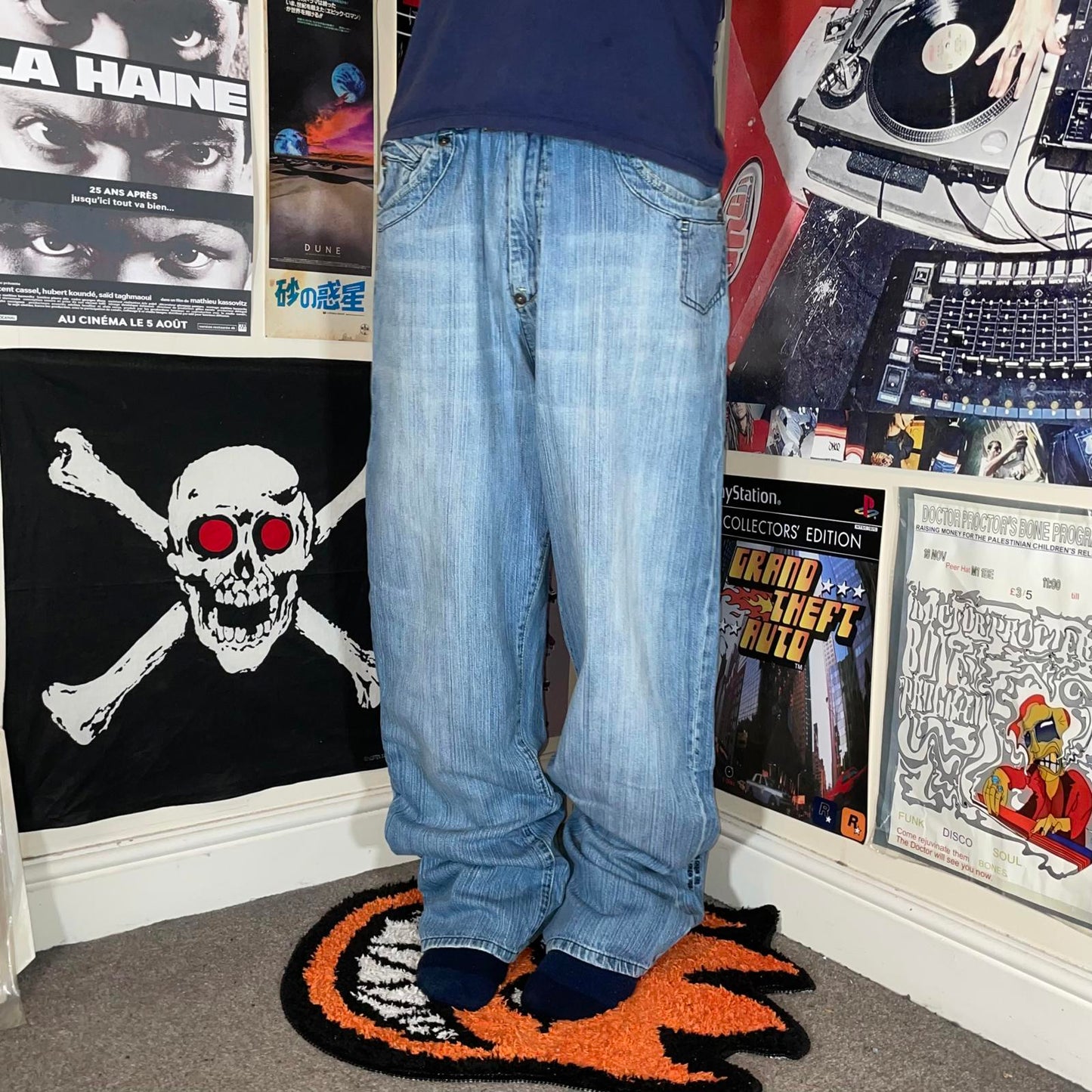 Akademiks 00s Printed ‘Warriors’ Baggy Blue Jeans 38x34