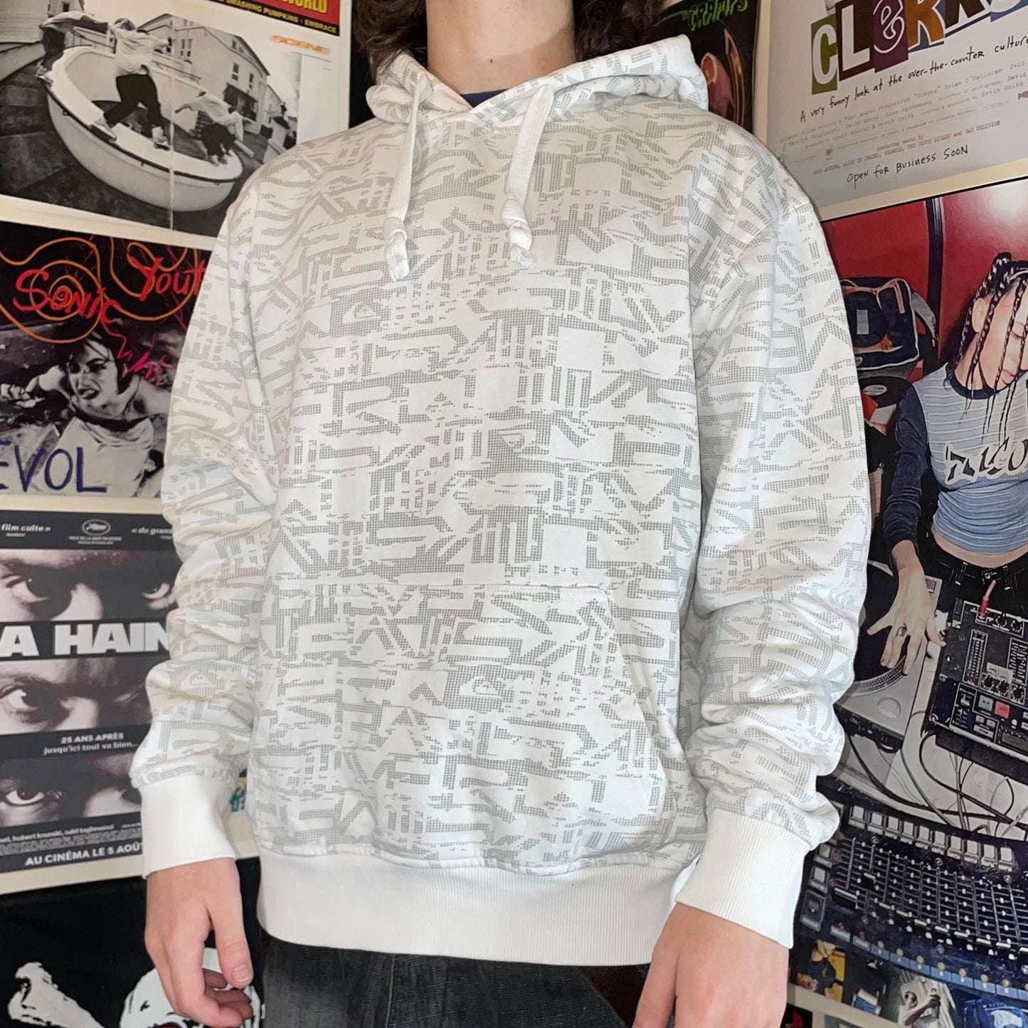 Quiksilver 00s Text Pattern White Hoodie L