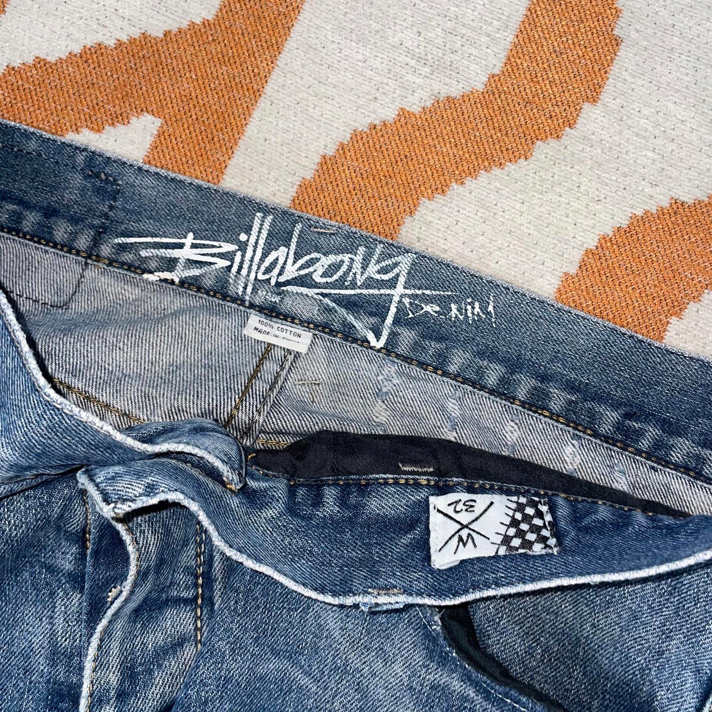 Billabong 00s Printed Cross Denim Blue Surf Jeans 32x32