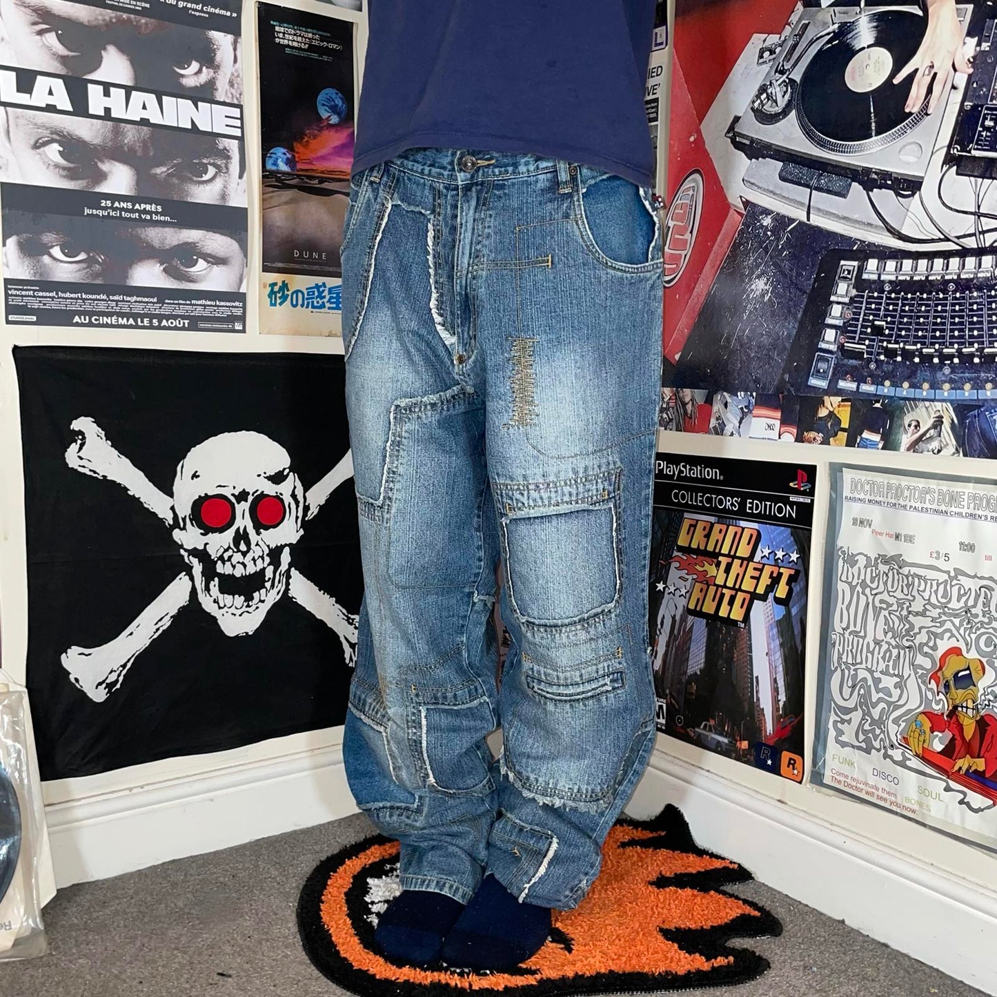 Phat Farm 00s Patchwork Baggy Blue Denim Jeans 34x33