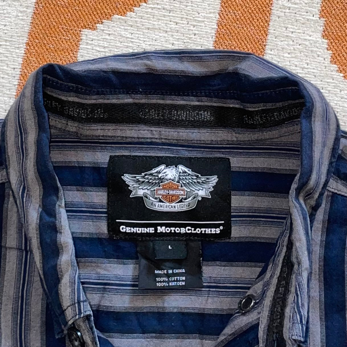 Harley Davidson 00s Striped Navy Shirt L