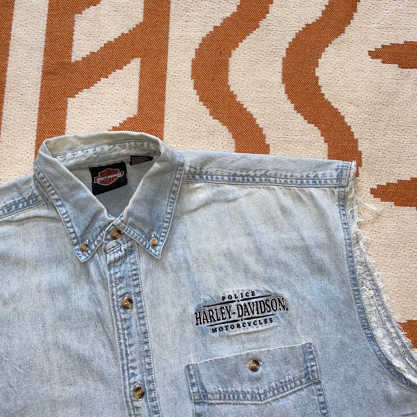 Harley Davidson 00s Denim ‘Police’ Gilet L