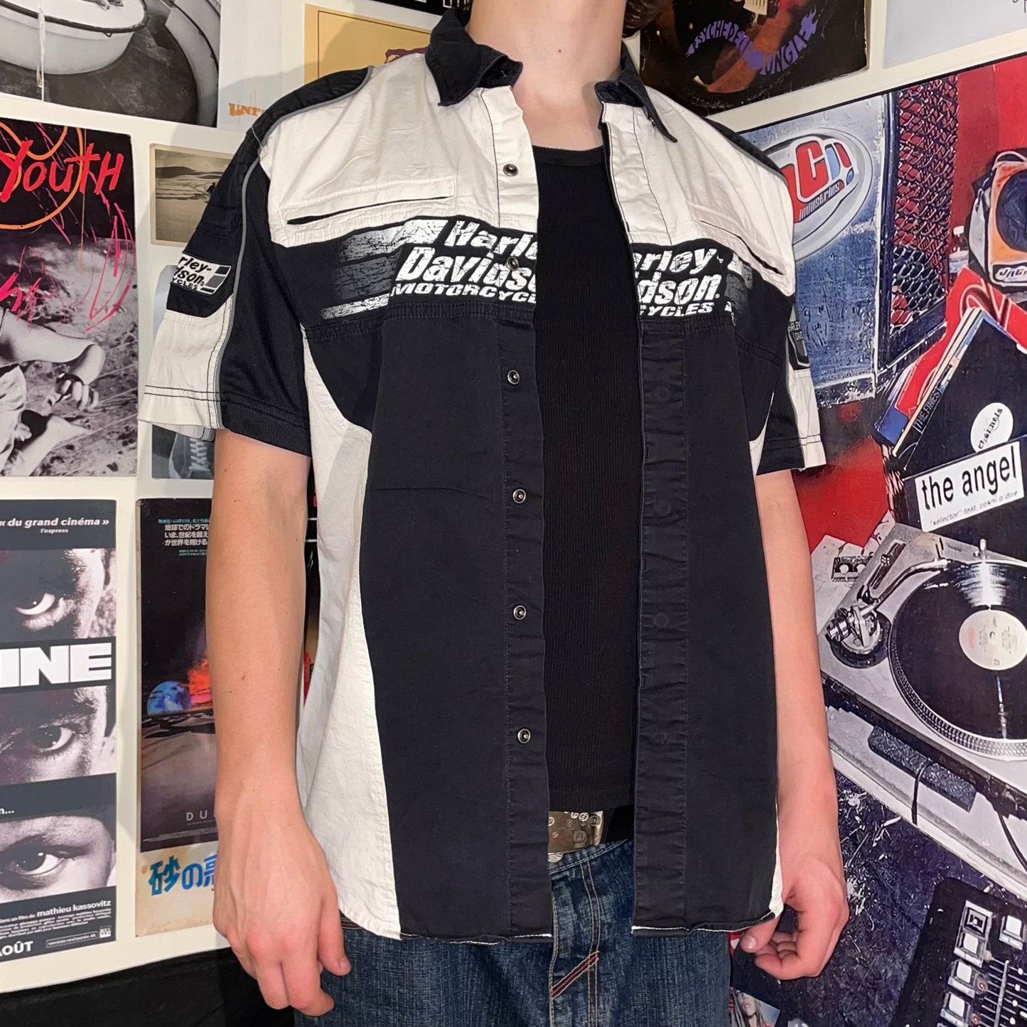 Harley Davidson 00s Printed Panelled Shirt M