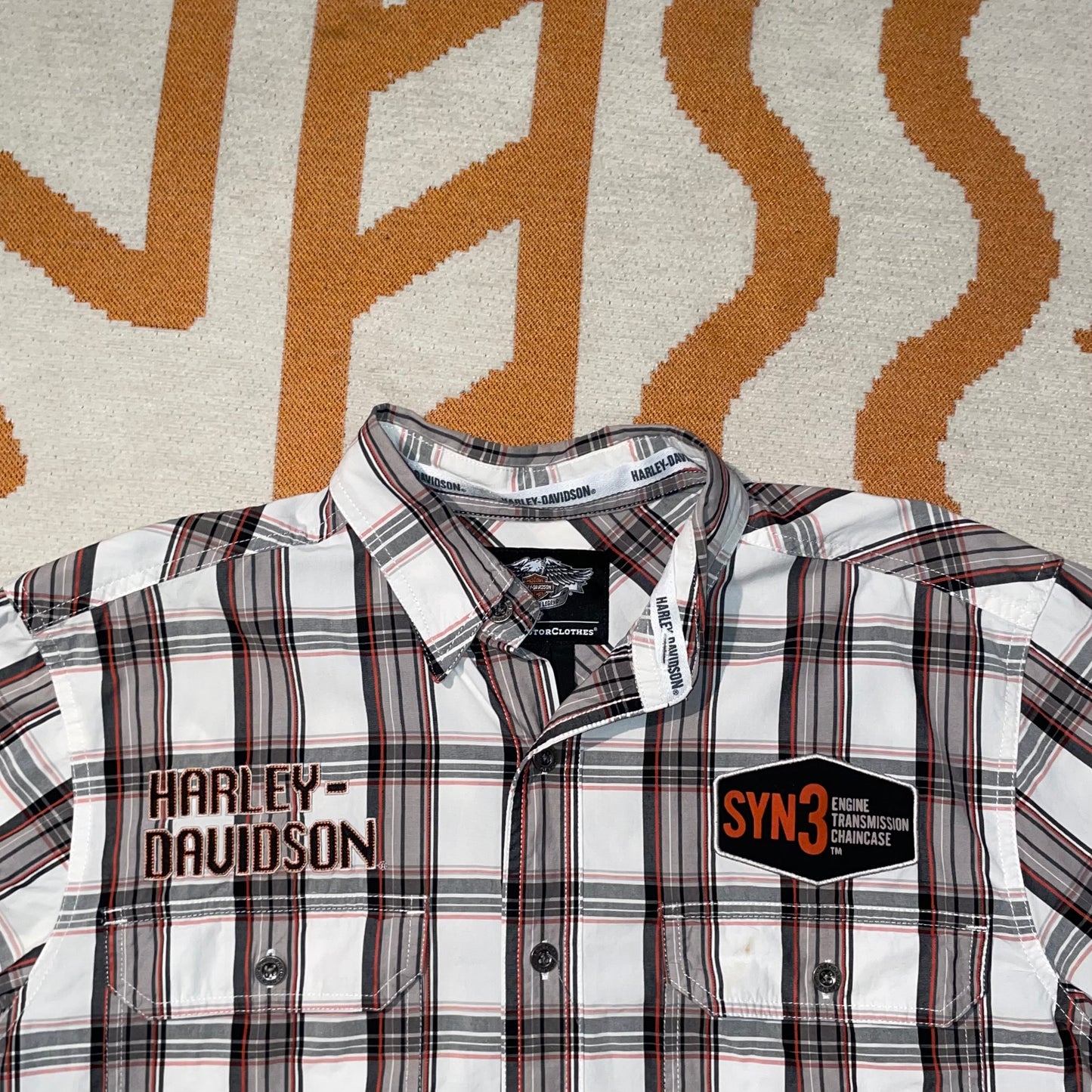 Harley Davidson 00s Plaid Embroidered ‘Racing’ Shirt M