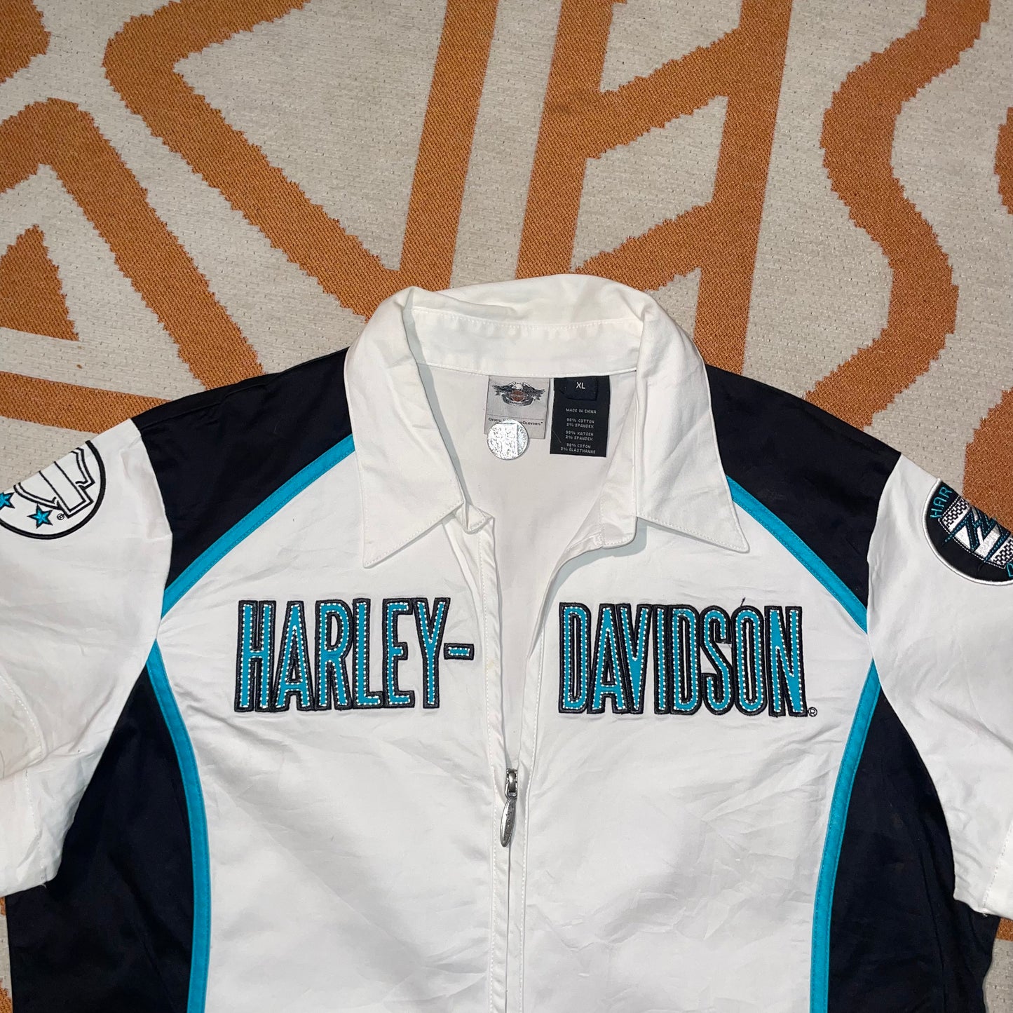 Harley Davidson 00s Embroidered Spell Out Shirt XL/14