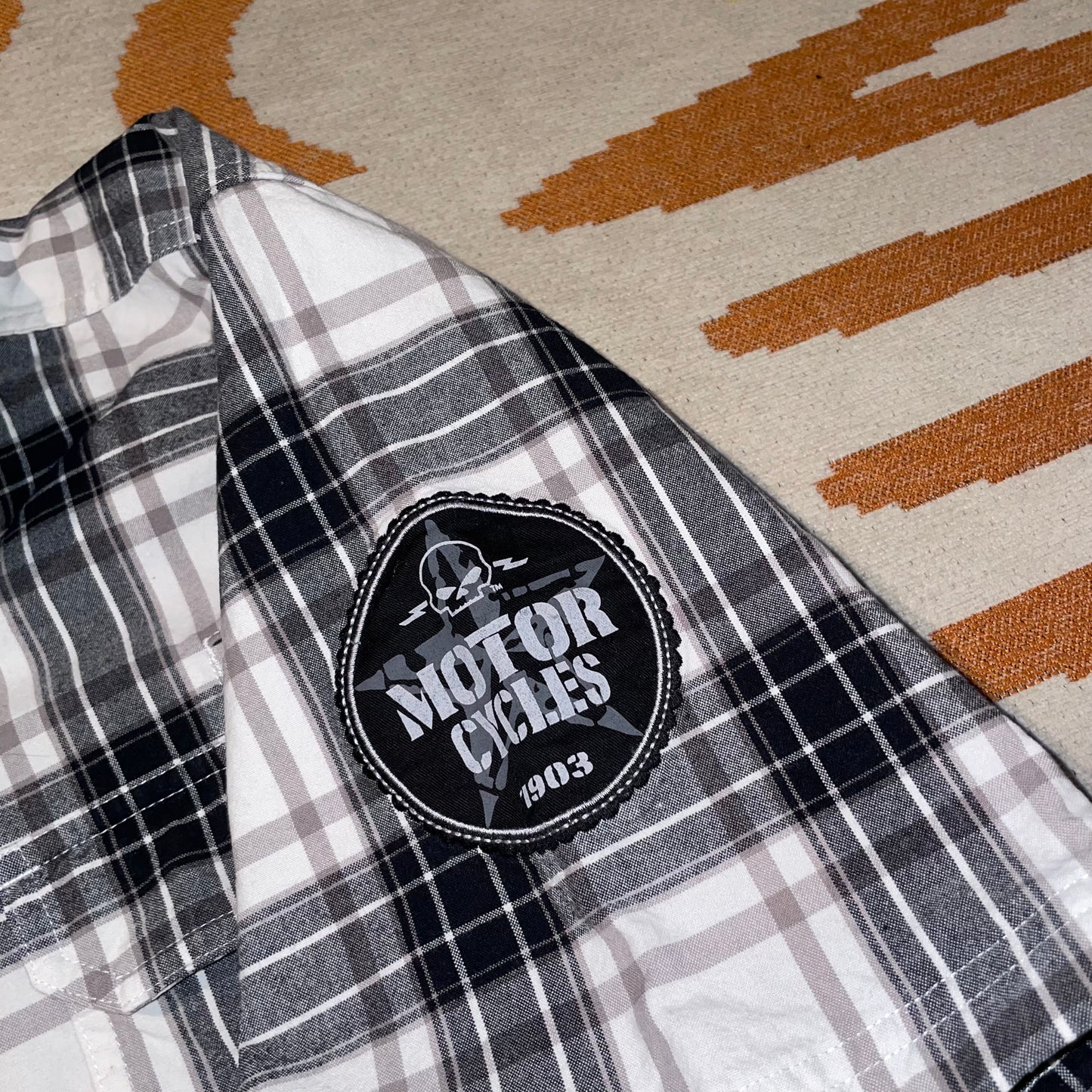Harley Davidson 00s Check ‘Gothic’ Embroidered Shirt L