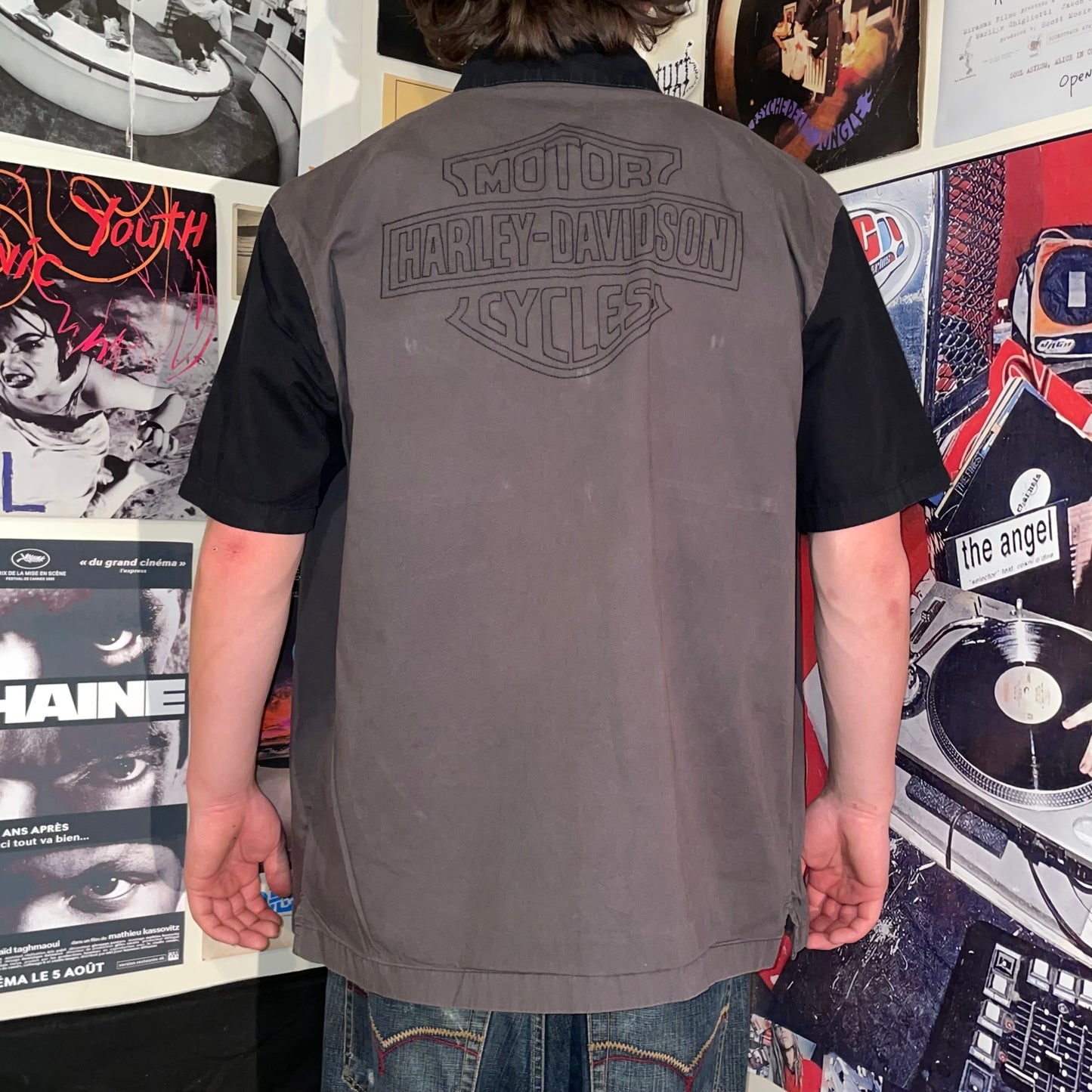 Harley Davidson 00s Embroidered Shield Shirt L