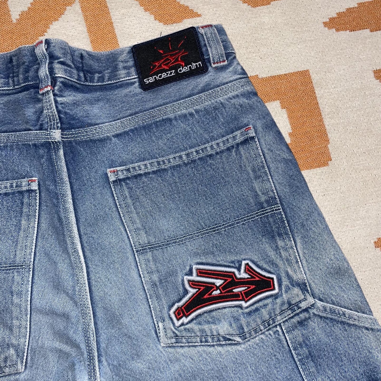 Sancezz 90s Embroidered ‘ZZ’ Baggy Blue Jeans 31x31