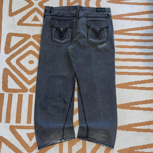 Coogi 90s Embroidered Super Baggy Black Jeans 50x34