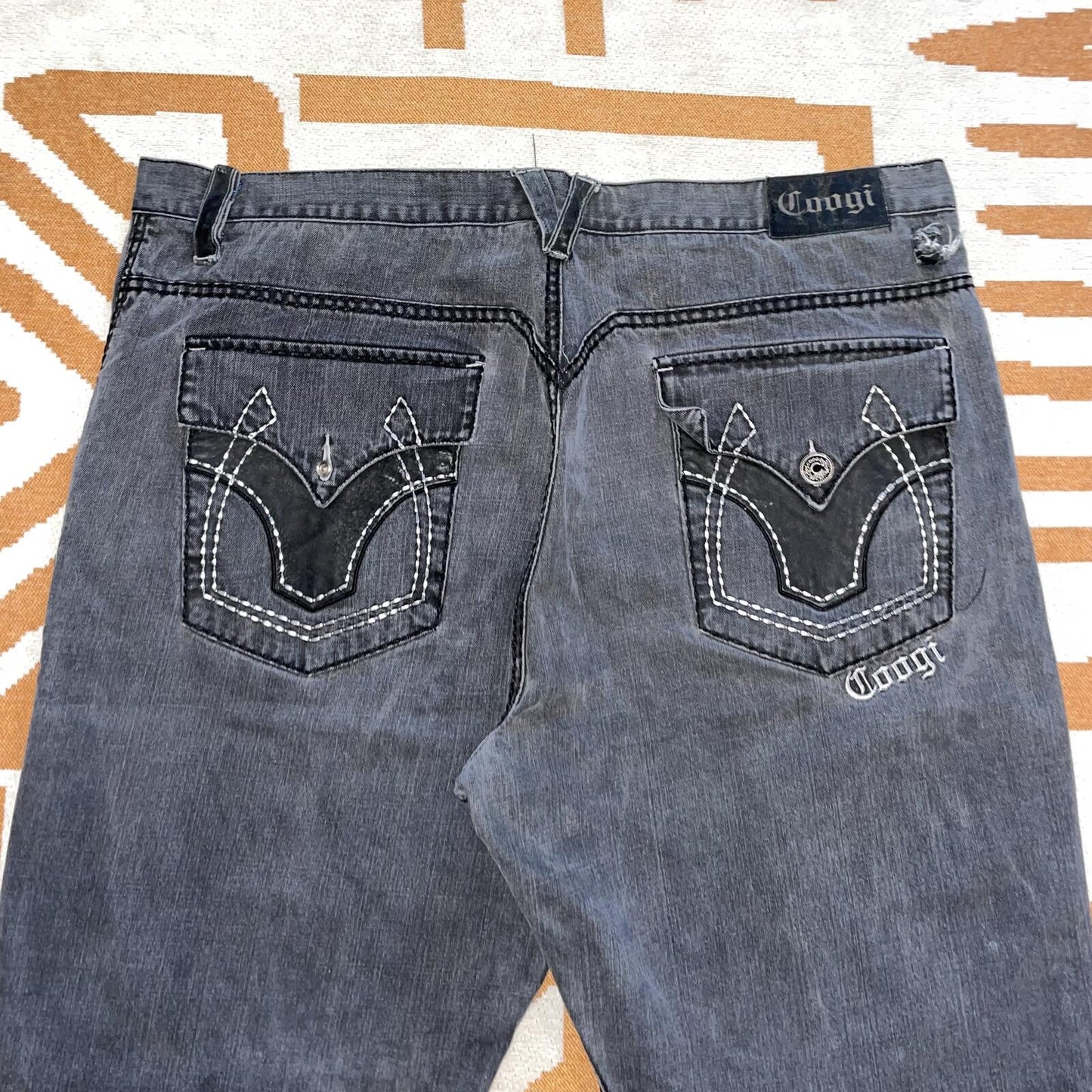 Coogi 90s Embroidered Super Baggy Black Jeans 50x34