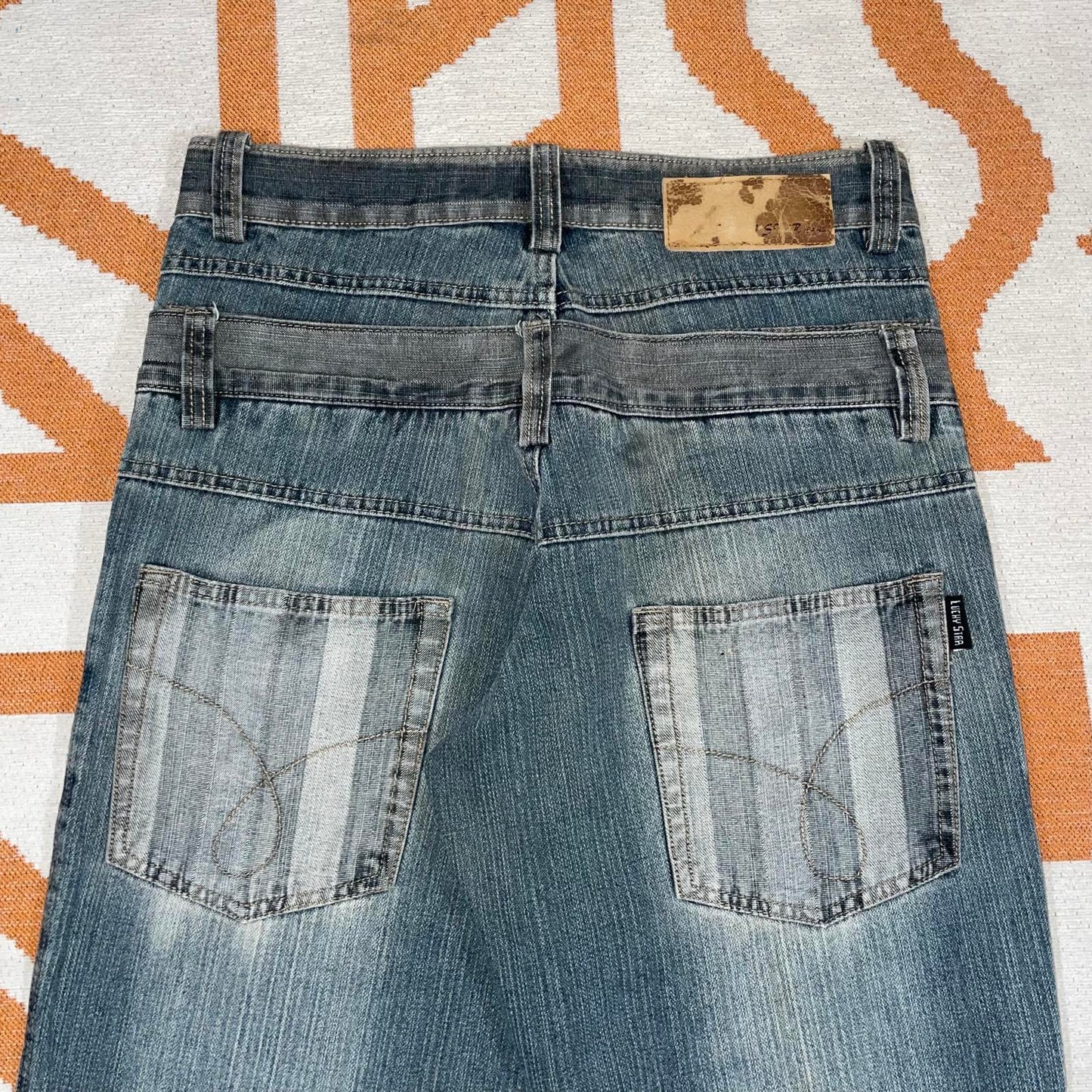 Lucky Star 00s Striped Double Waistband Denim Jeans 30x34