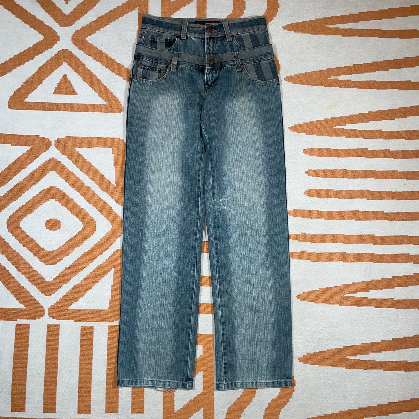 Lucky Star 00s Striped Double Waistband Denim Jeans 30x34