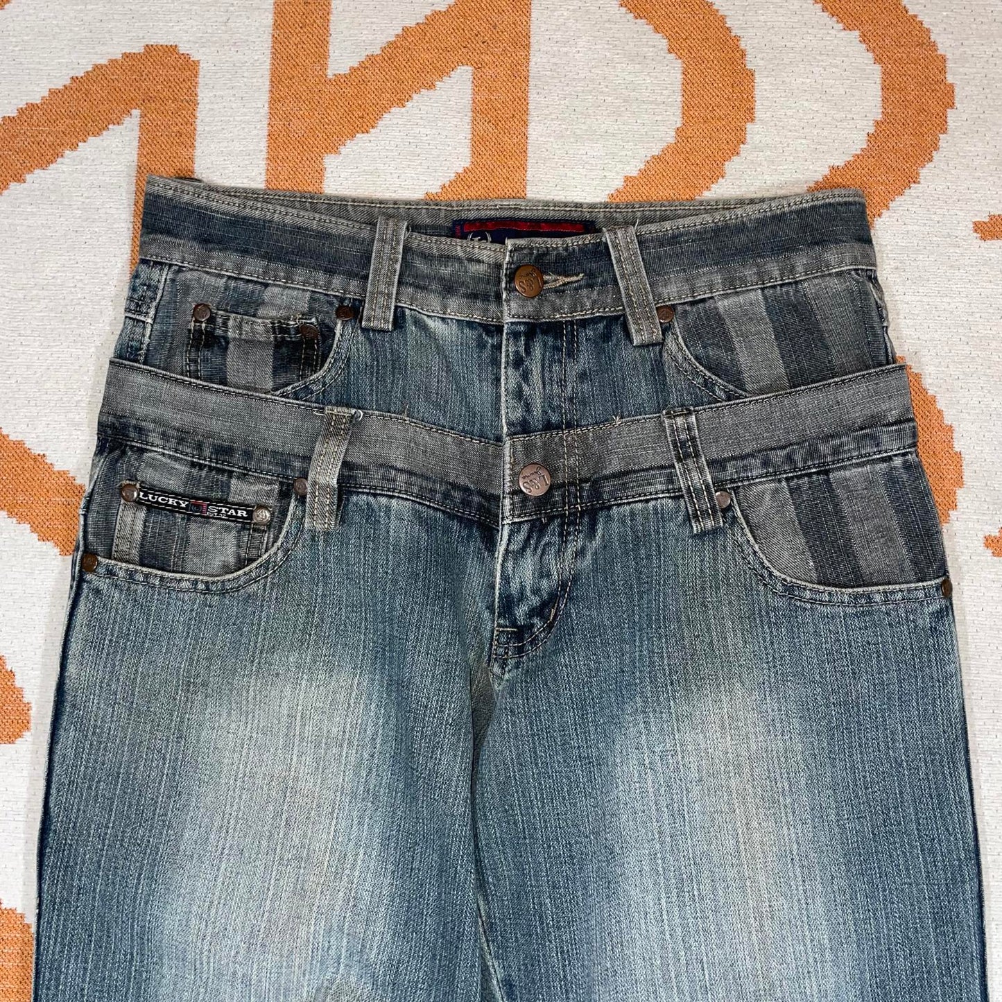 Lucky Star 00s Striped Double Waistband Denim Jeans 30x34