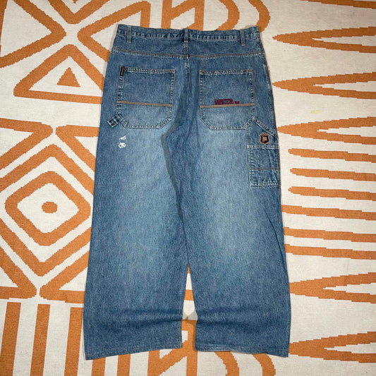 Mecca 00s Embroidered Baggy Blue Jeans 36x28