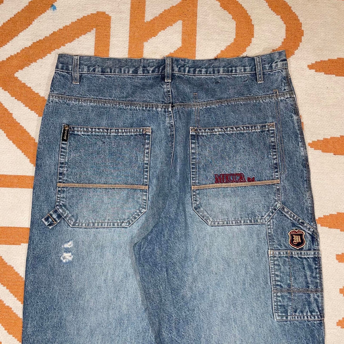 Mecca 00s Embroidered Baggy Blue Jeans 36x28