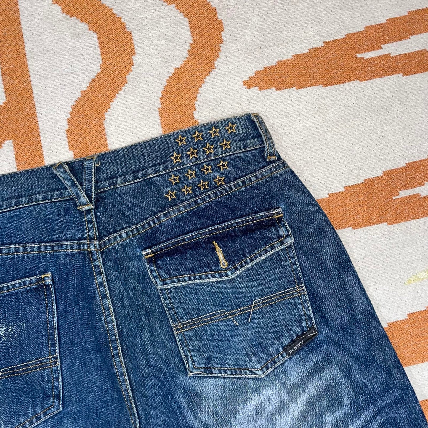 Rusty 00s Printed Surf Denim Blue Jeans 33x32
