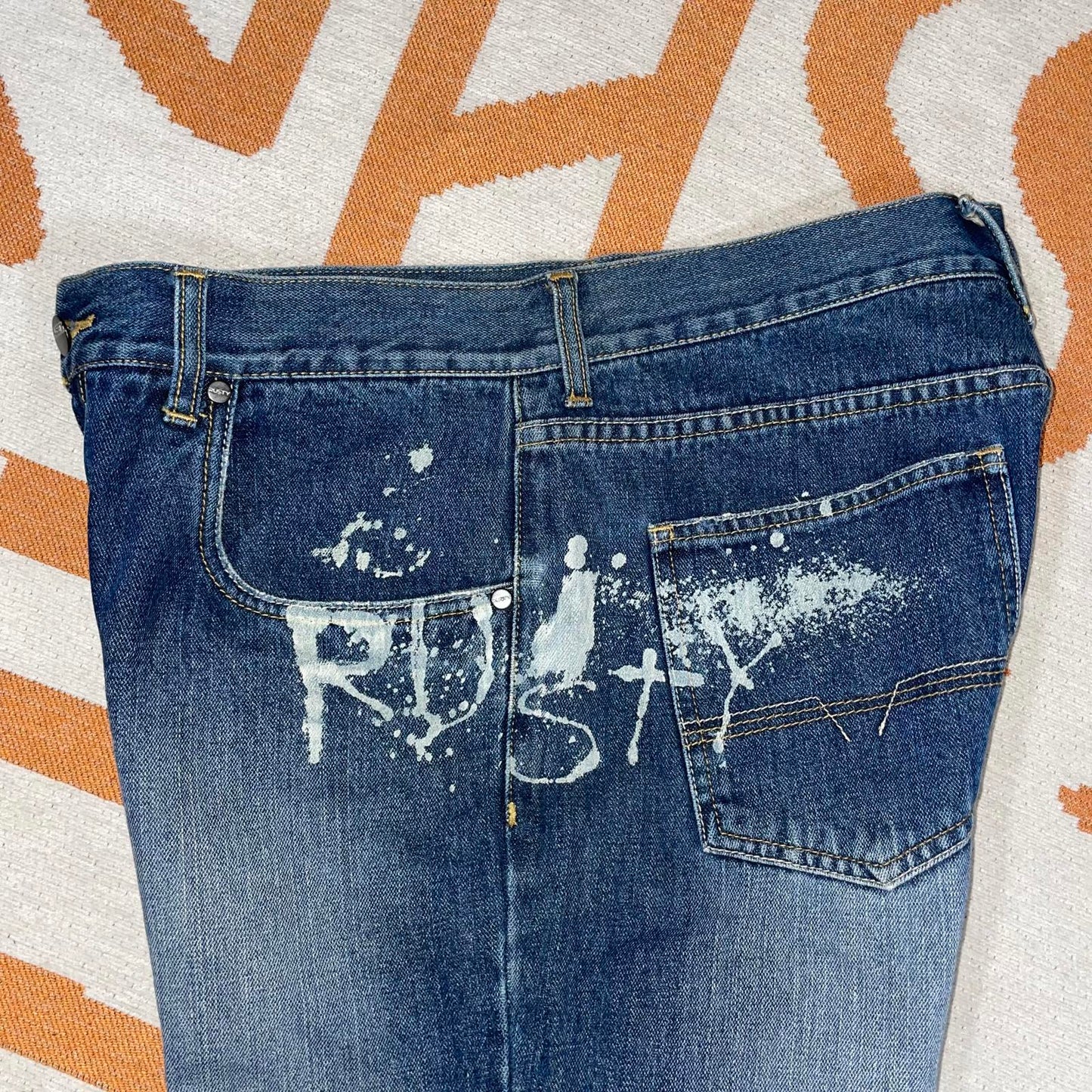 Rusty 00s Printed Surf Denim Blue Jeans 33x32