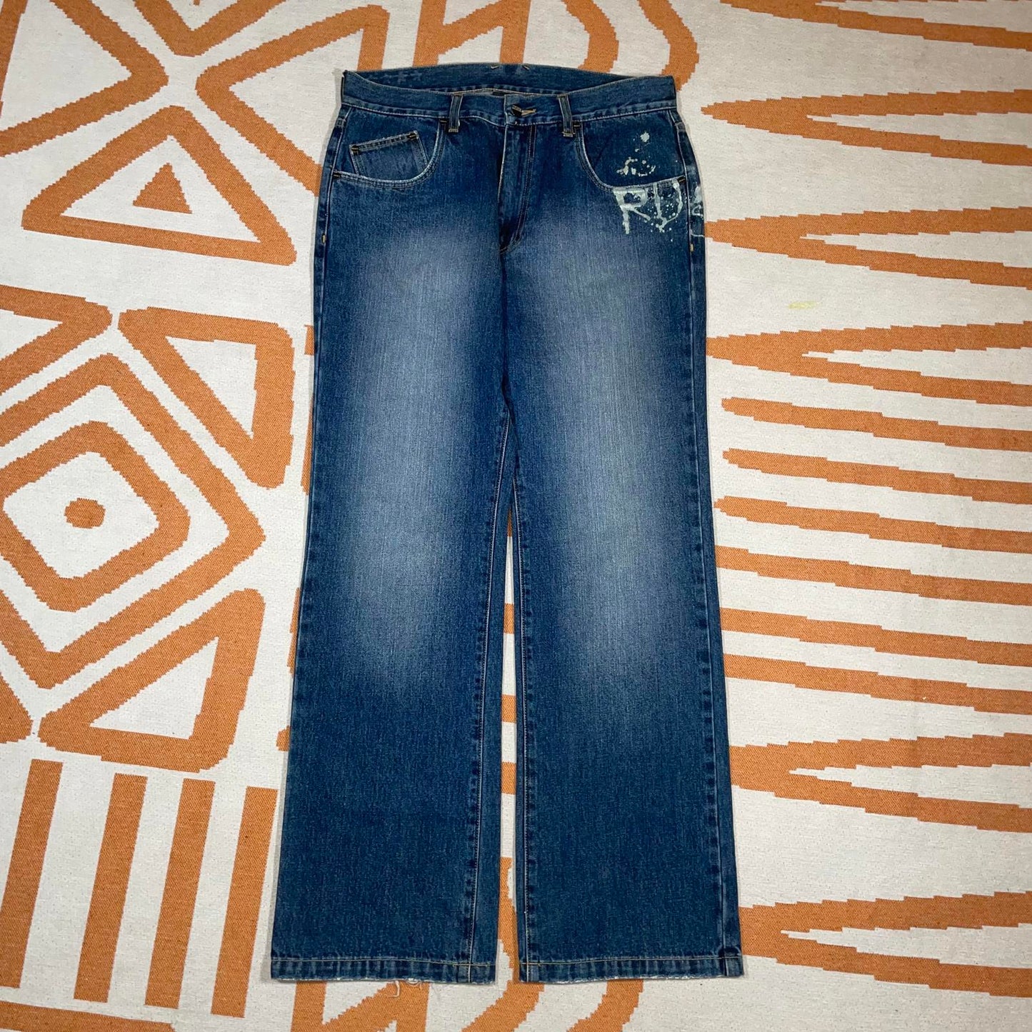 Rusty 00s Printed Surf Denim Blue Jeans 33x32