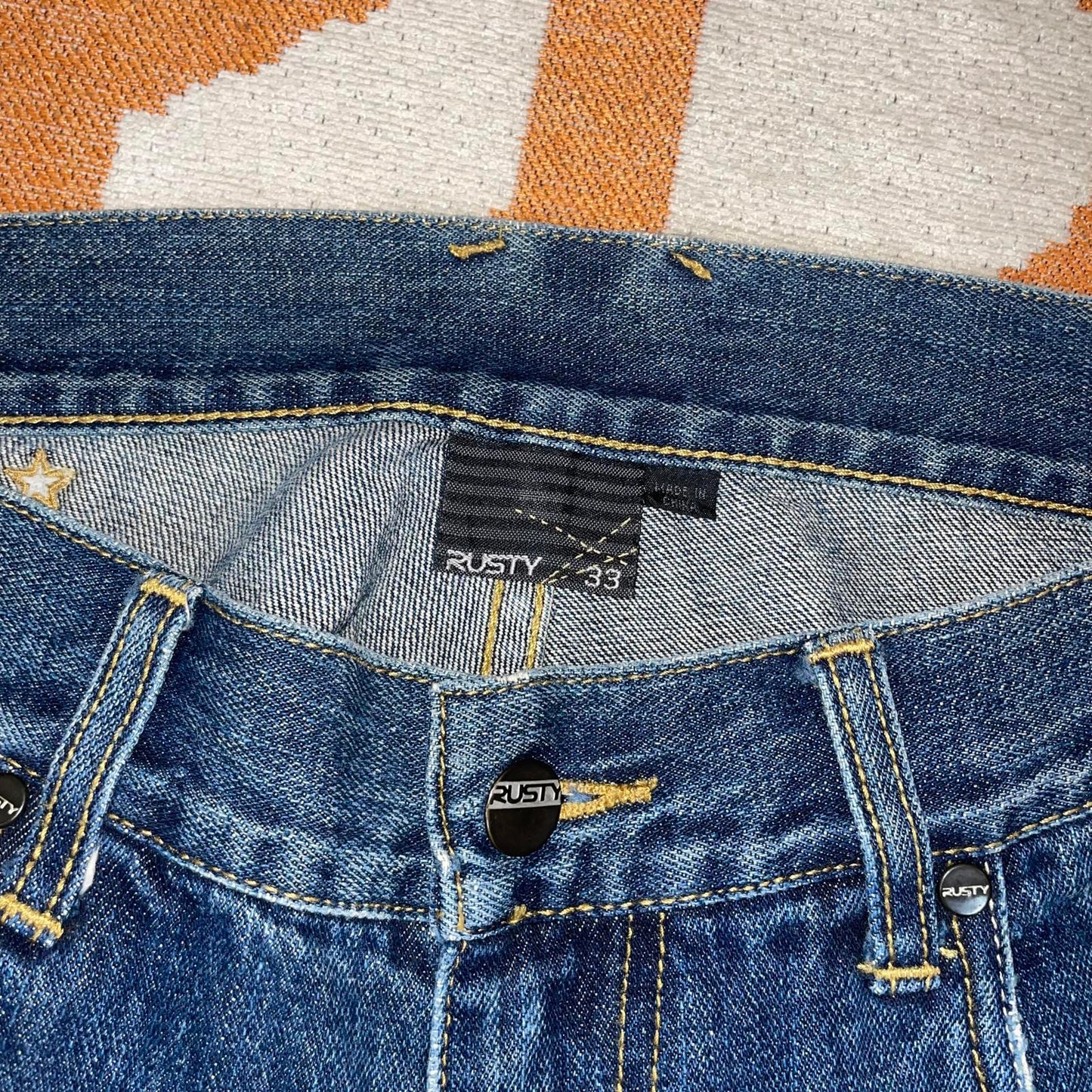 Rusty 00s Printed Surf Denim Blue Jeans 33x32