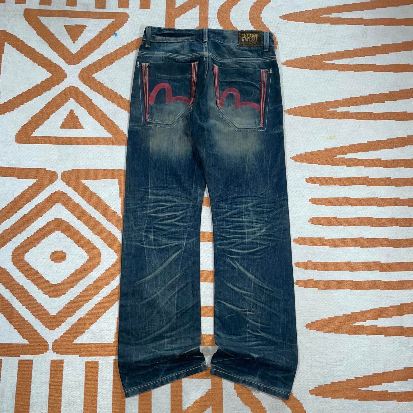 Evisu 00s Printed Contrast-Stitch Red Gull Denim Jeans 32x34