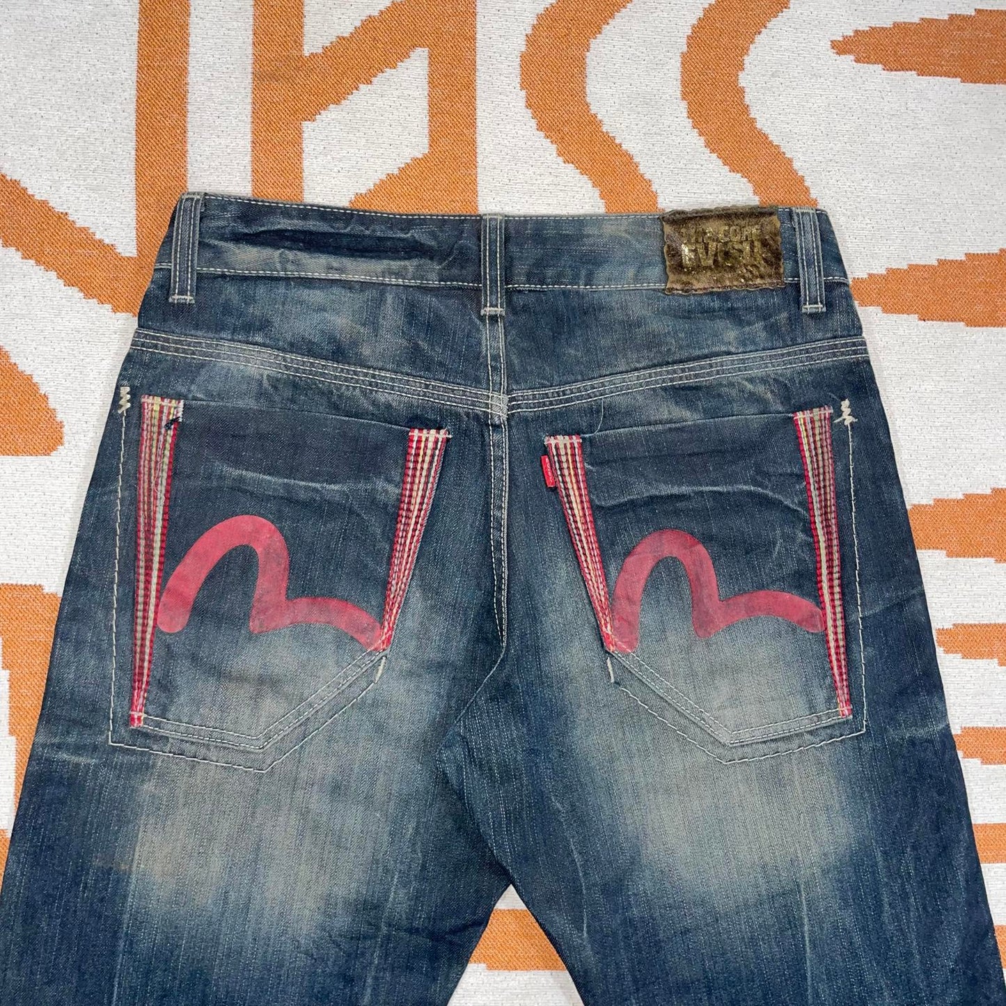 Evisu 00s Printed Contrast-Stitch Red Gull Denim Jeans 32x34