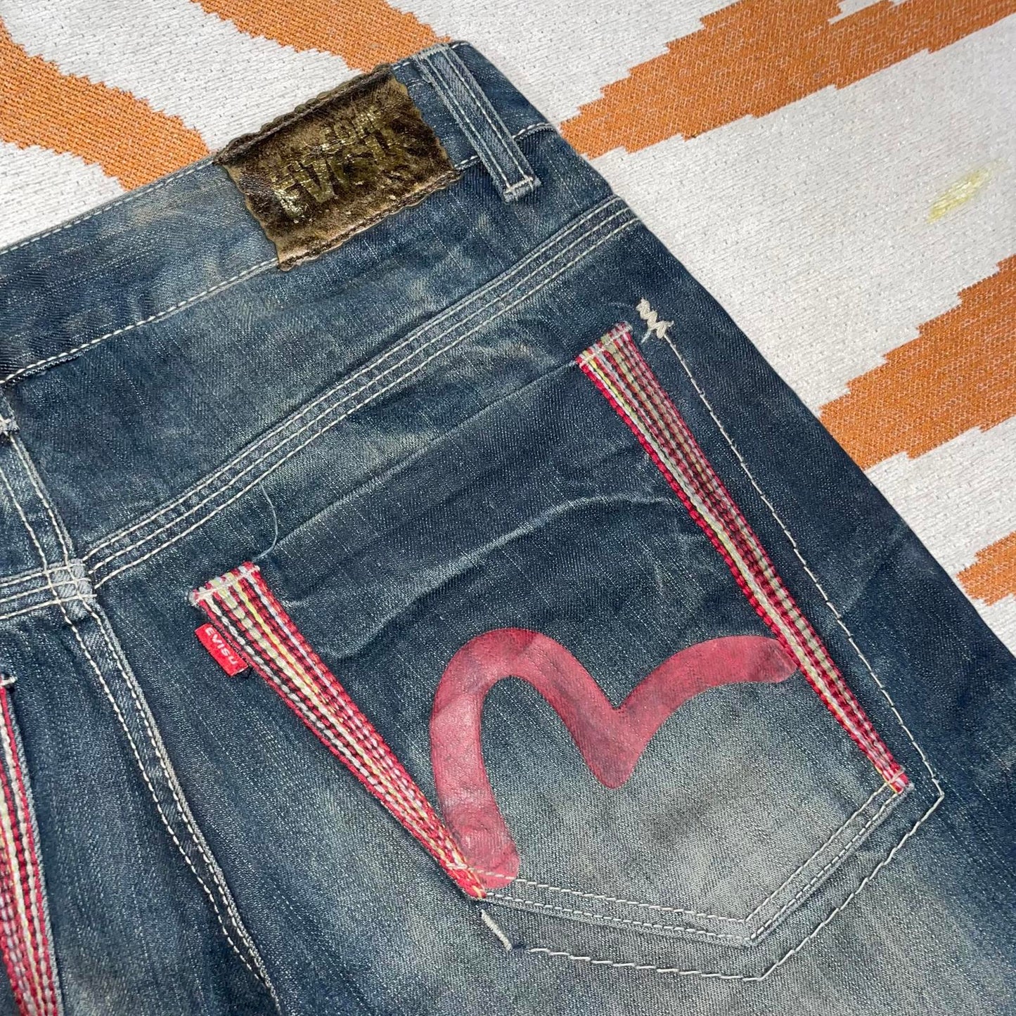 Evisu 00s Printed Contrast-Stitch Red Gull Denim Jeans 32x34