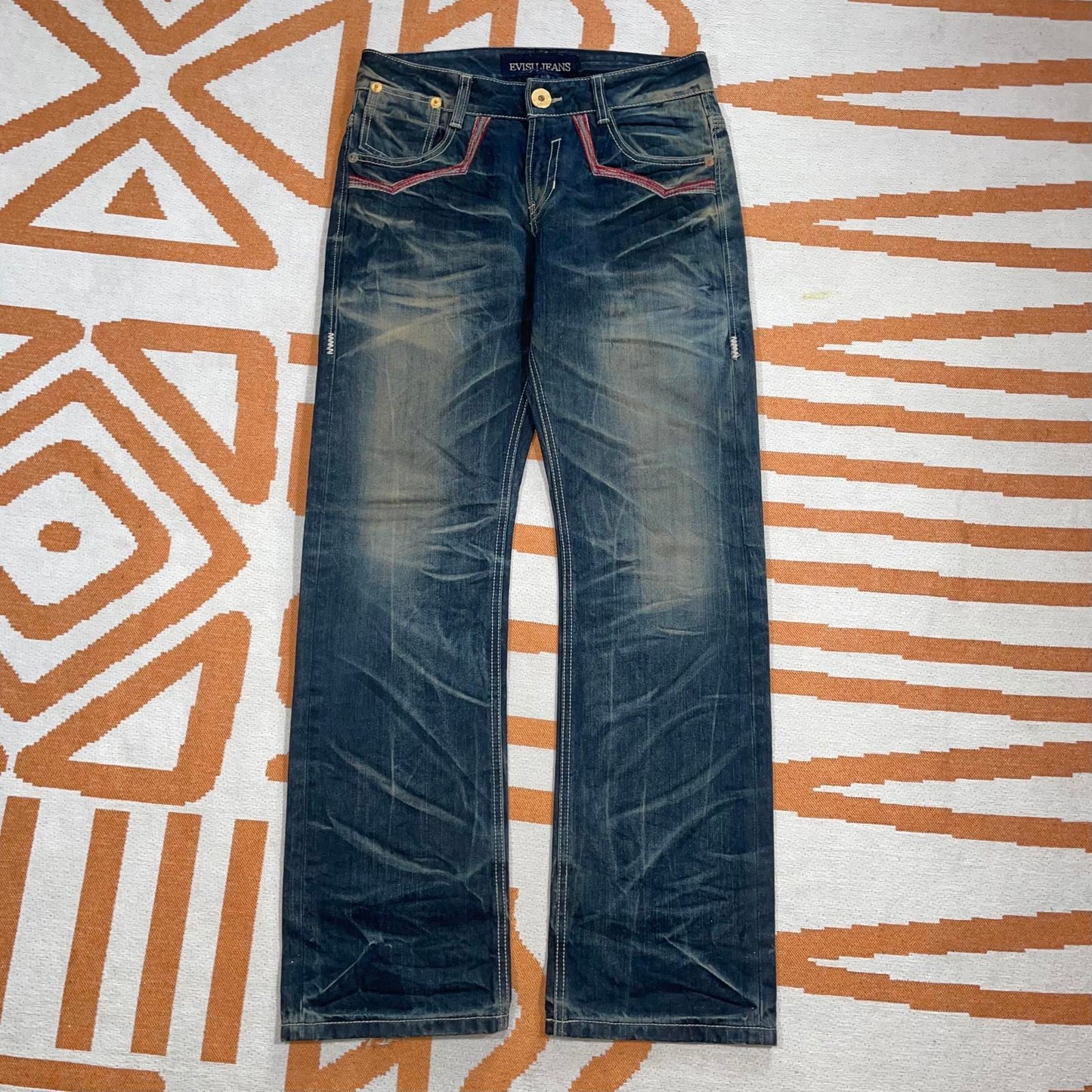 Evisu 00s Printed Contrast-Stitch Red Gull Denim Jeans 32x34