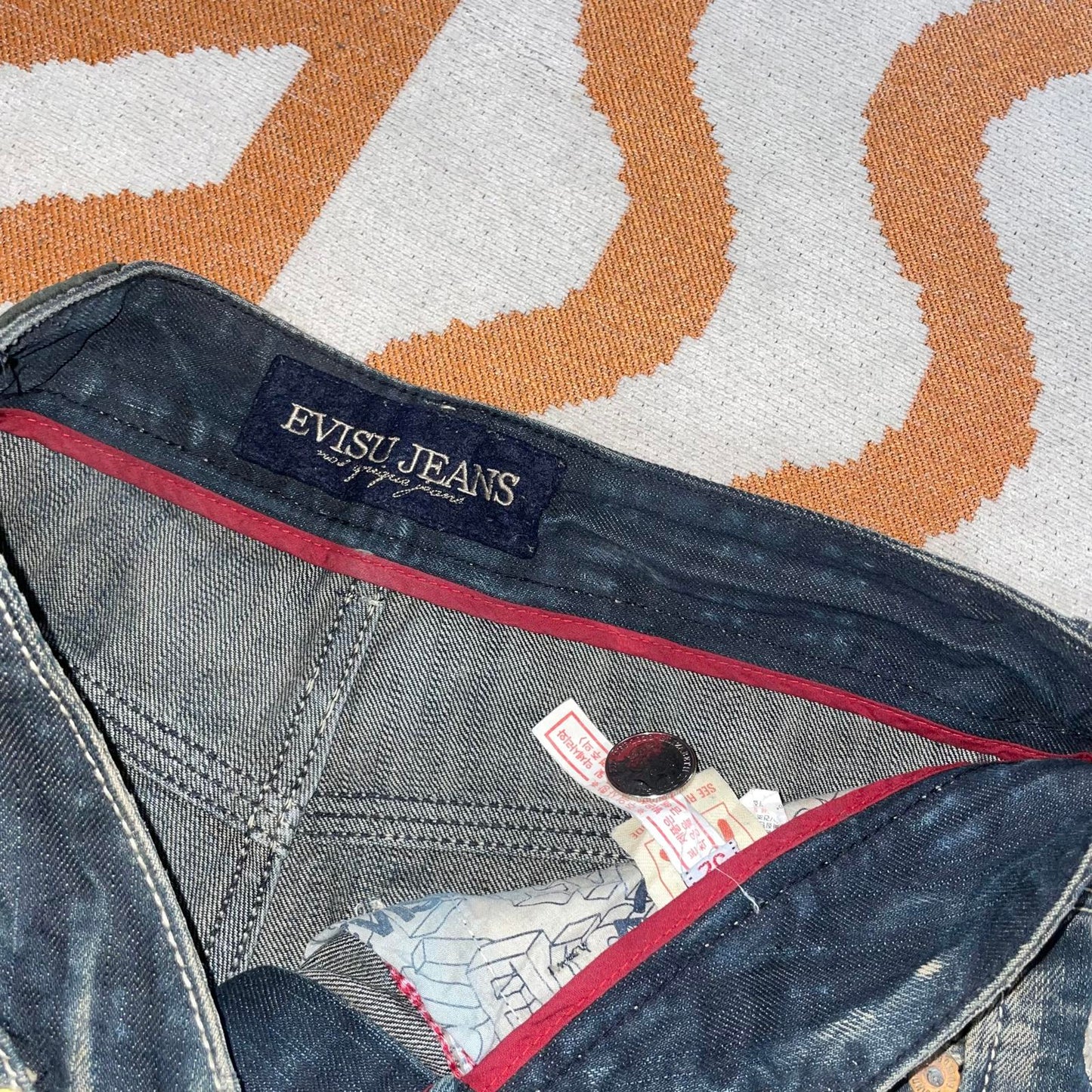 Evisu 00s Printed Contrast-Stitch Red Gull Denim Jeans 32x34