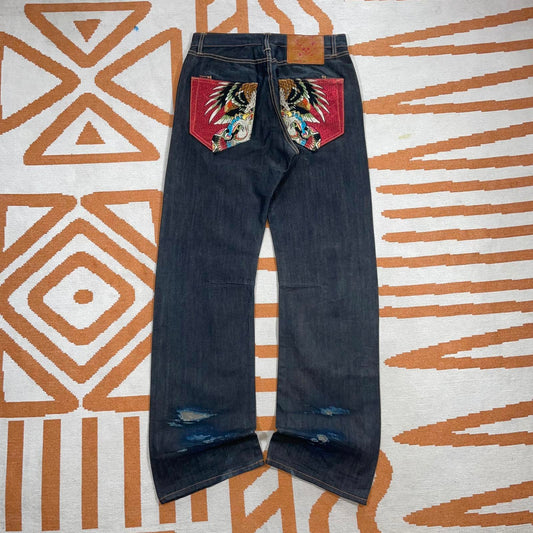 Ed Hardy 08 Eagle/Snake Embroidered Black Jeans 32x33