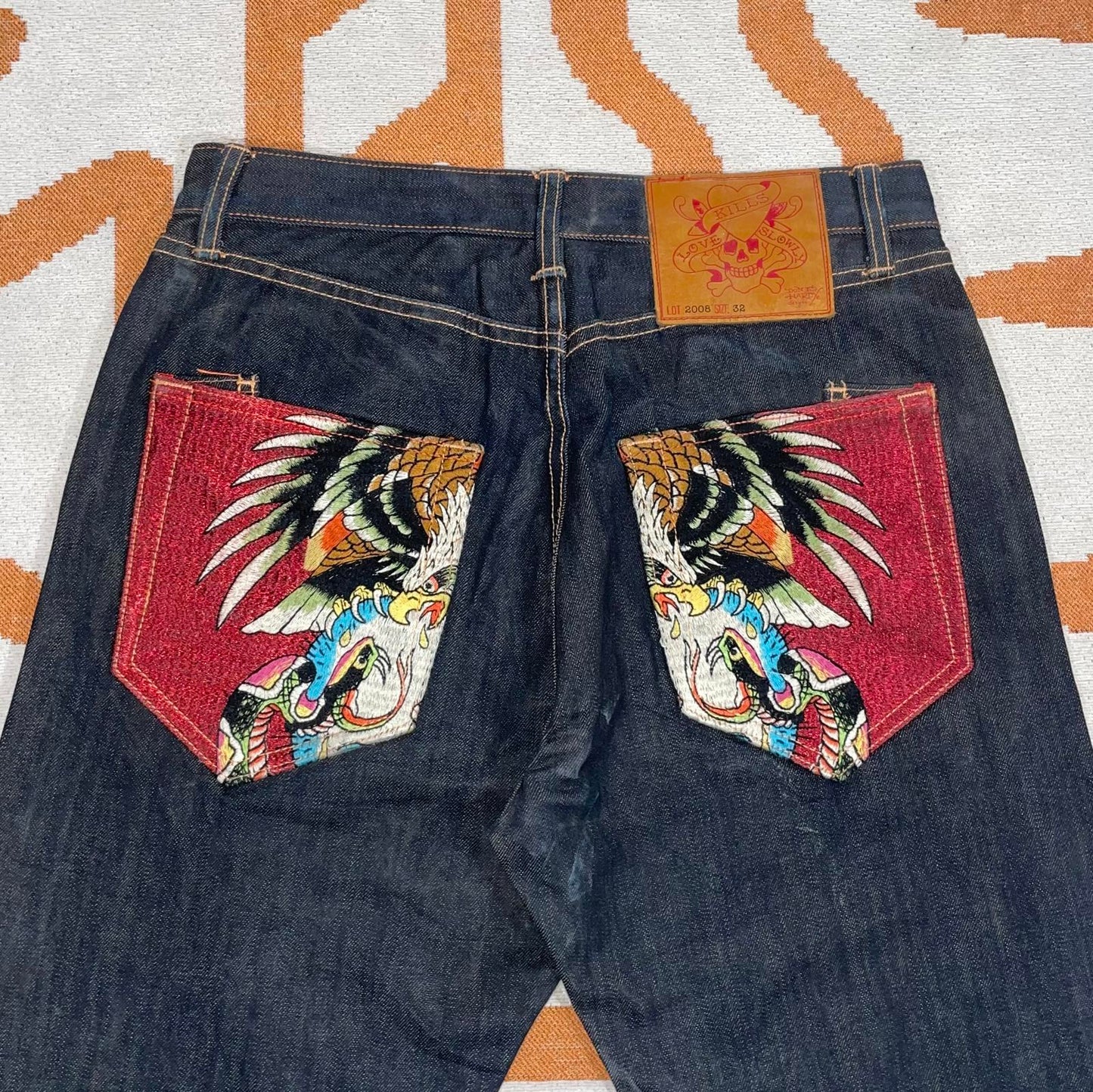 Ed Hardy 08 Eagle/Snake Embroidered Black Jeans 32x33