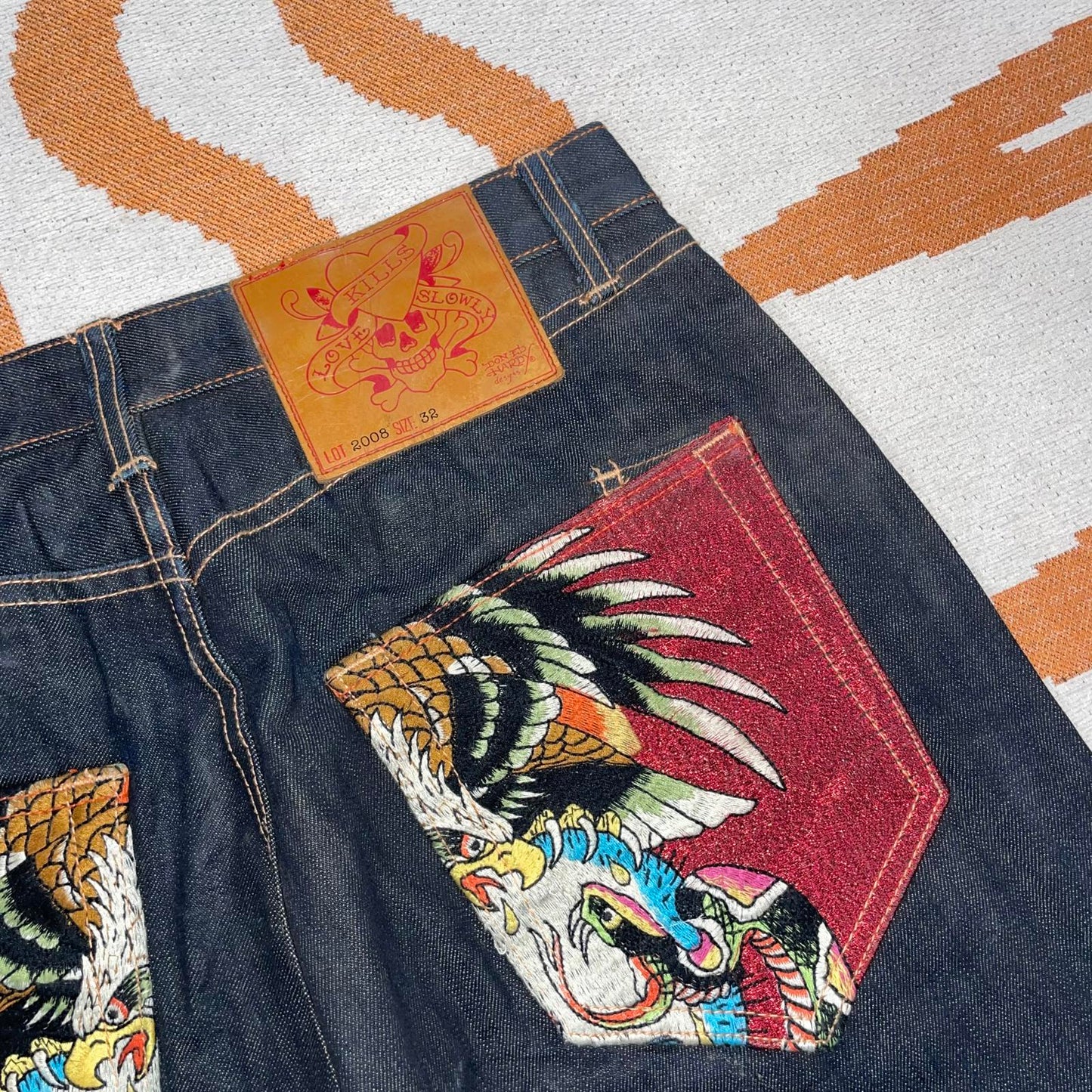 Ed Hardy 08 Eagle/Snake Embroidered Black Jeans 32x33