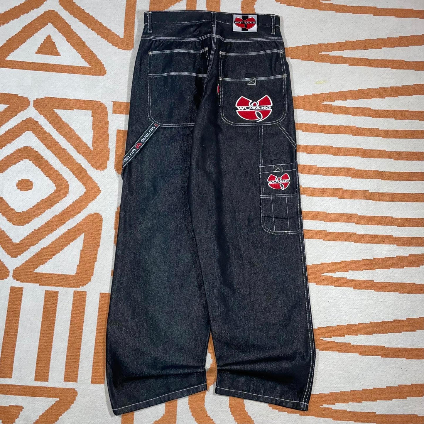 Wu Tang Clan 90s Embroidered Black Baggy Denim Jeans 32x33