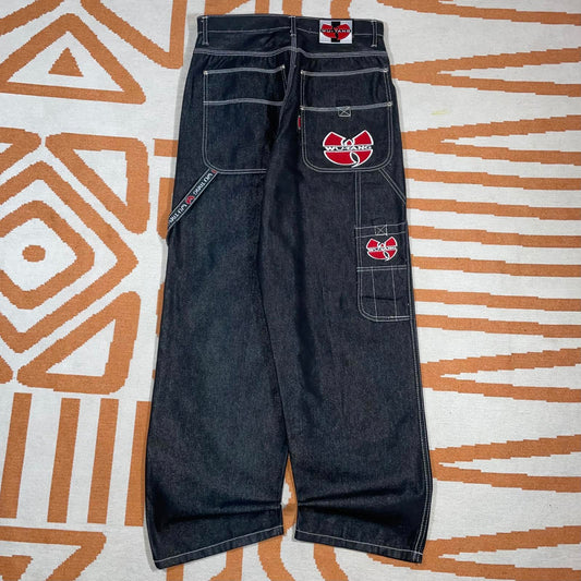 Wu Tang Clan 90s Embroidered Black Baggy Denim Jeans 32x33