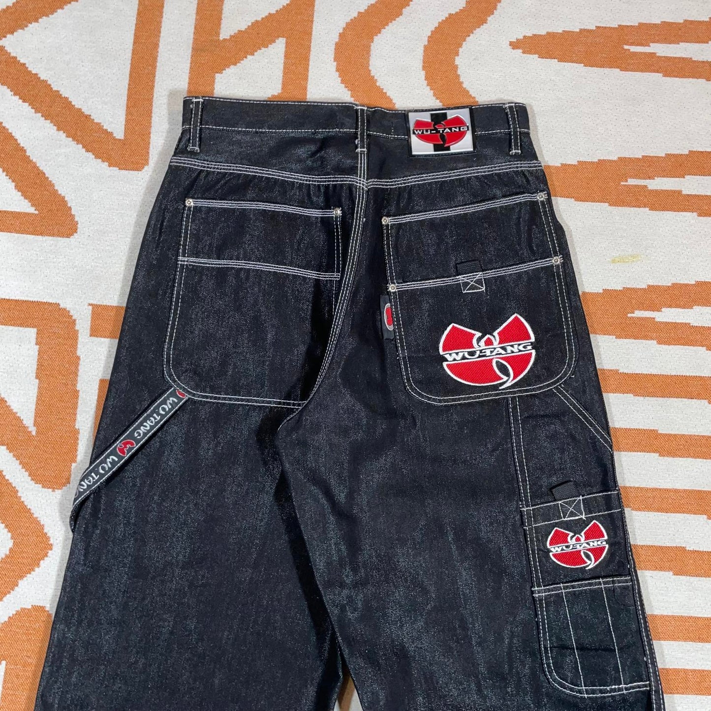 Wu Tang Clan 90s Embroidered Black Baggy Denim Jeans 32x33