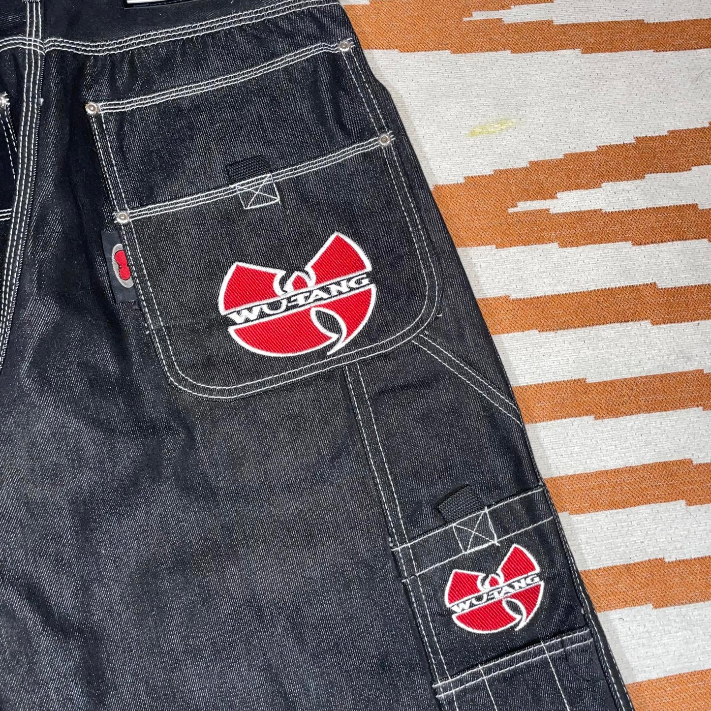 Wu Tang Clan 90s Embroidered Black Baggy Denim Jeans 32x33