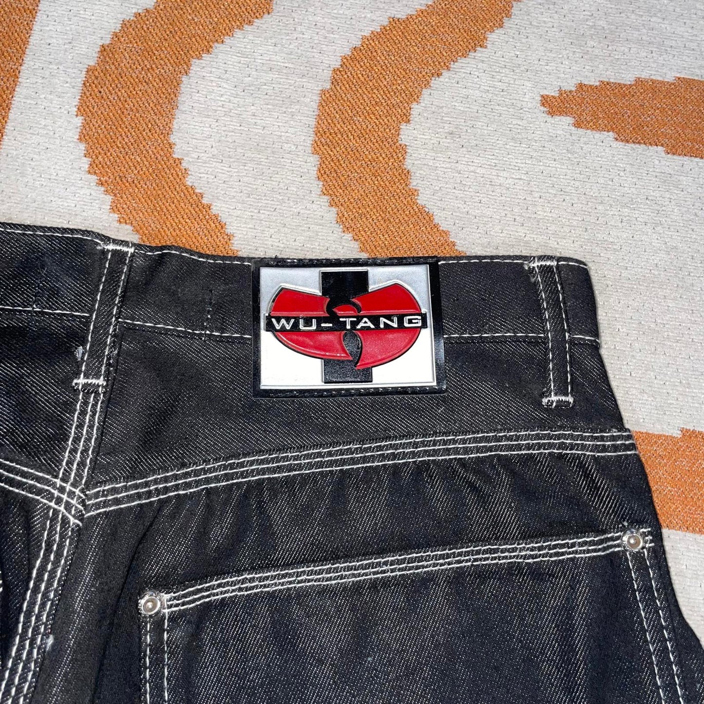 Wu Tang Clan 90s Embroidered Black Baggy Denim Jeans 32x33