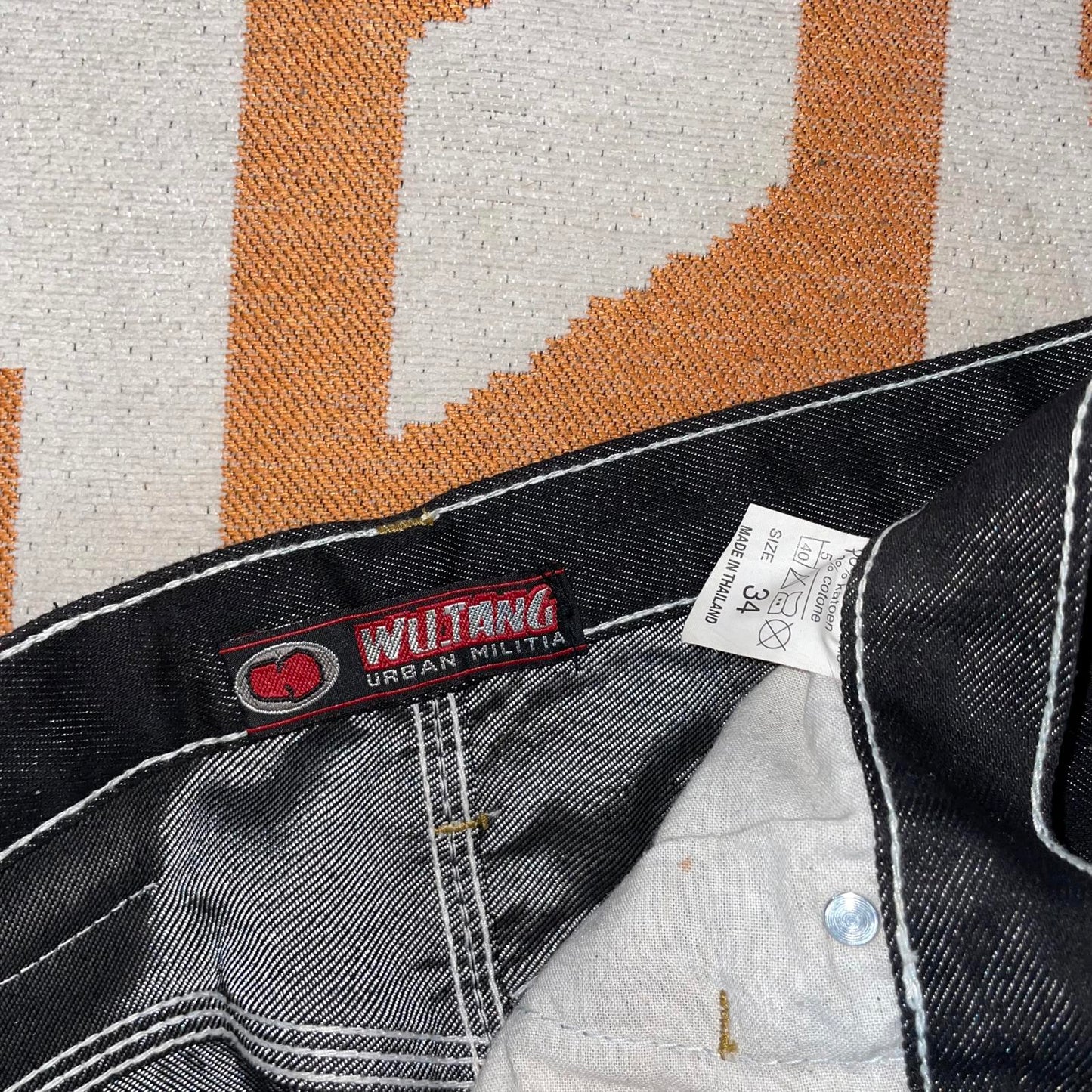 Wu Tang Clan 90s Embroidered Black Baggy Denim Jeans 32x33