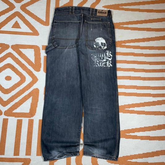 Diabolik 00s Printed Punk Rock Baggy Grey Jeans 34x34