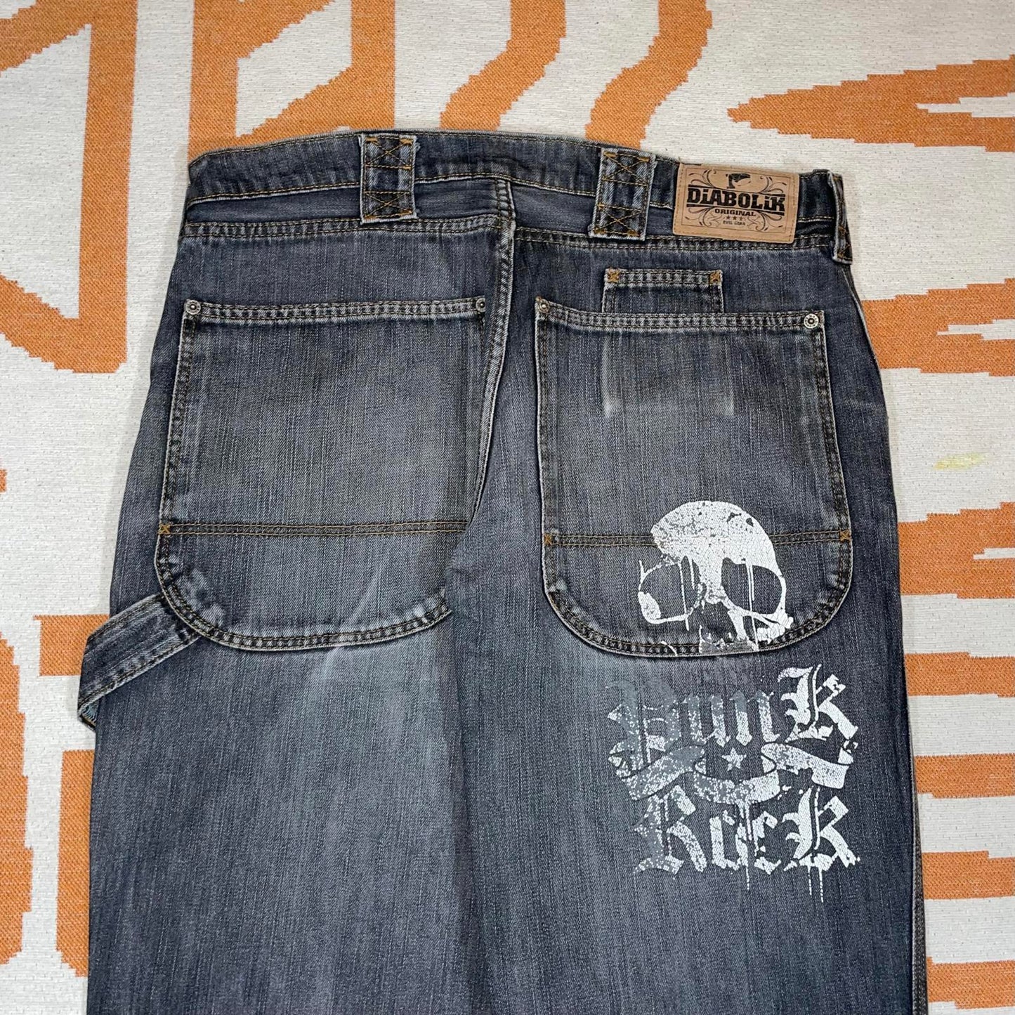 Diabolik 00s Printed Punk Rock Baggy Grey Jeans 34x34