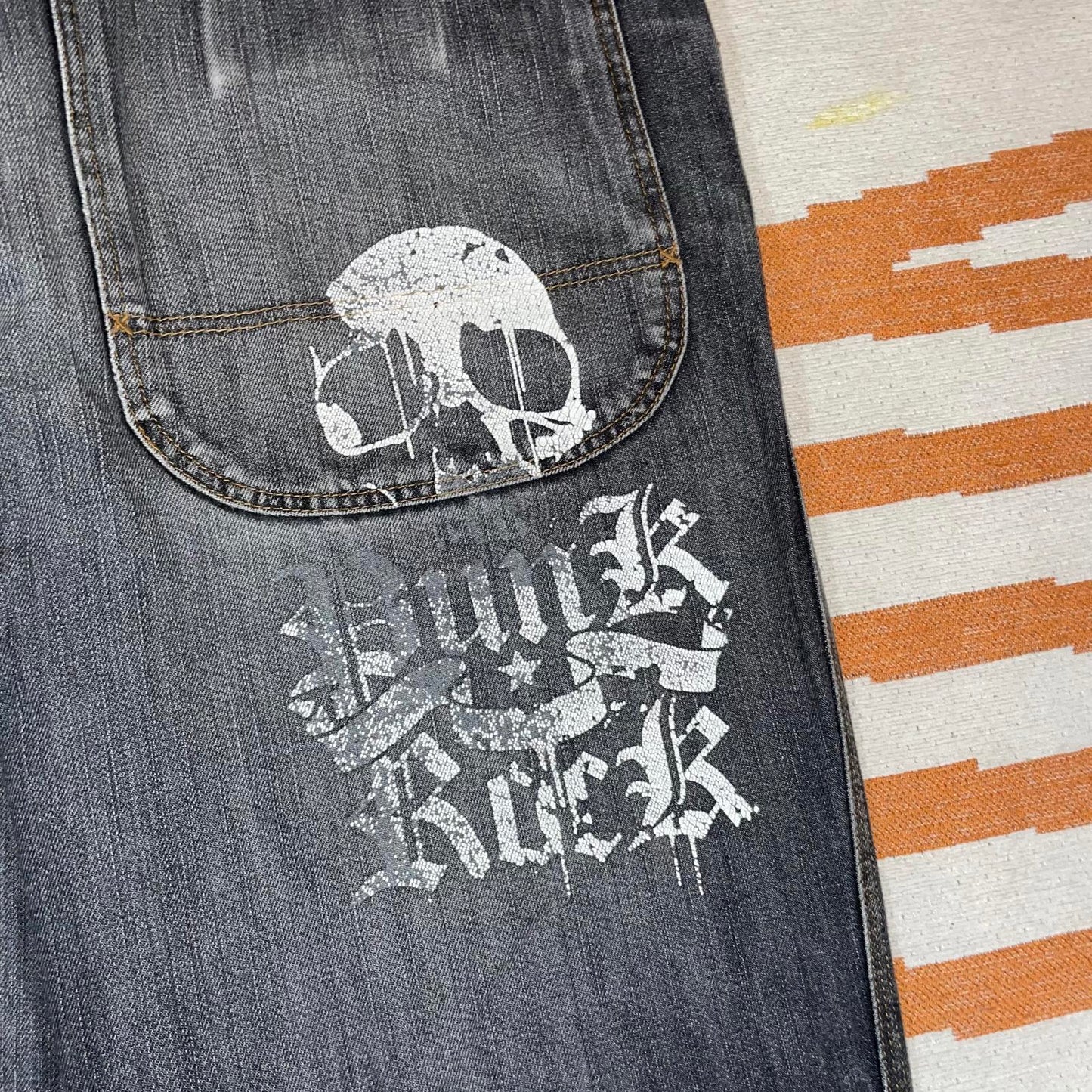 Diabolik 00s Printed Punk Rock Baggy Grey Jeans 34x34