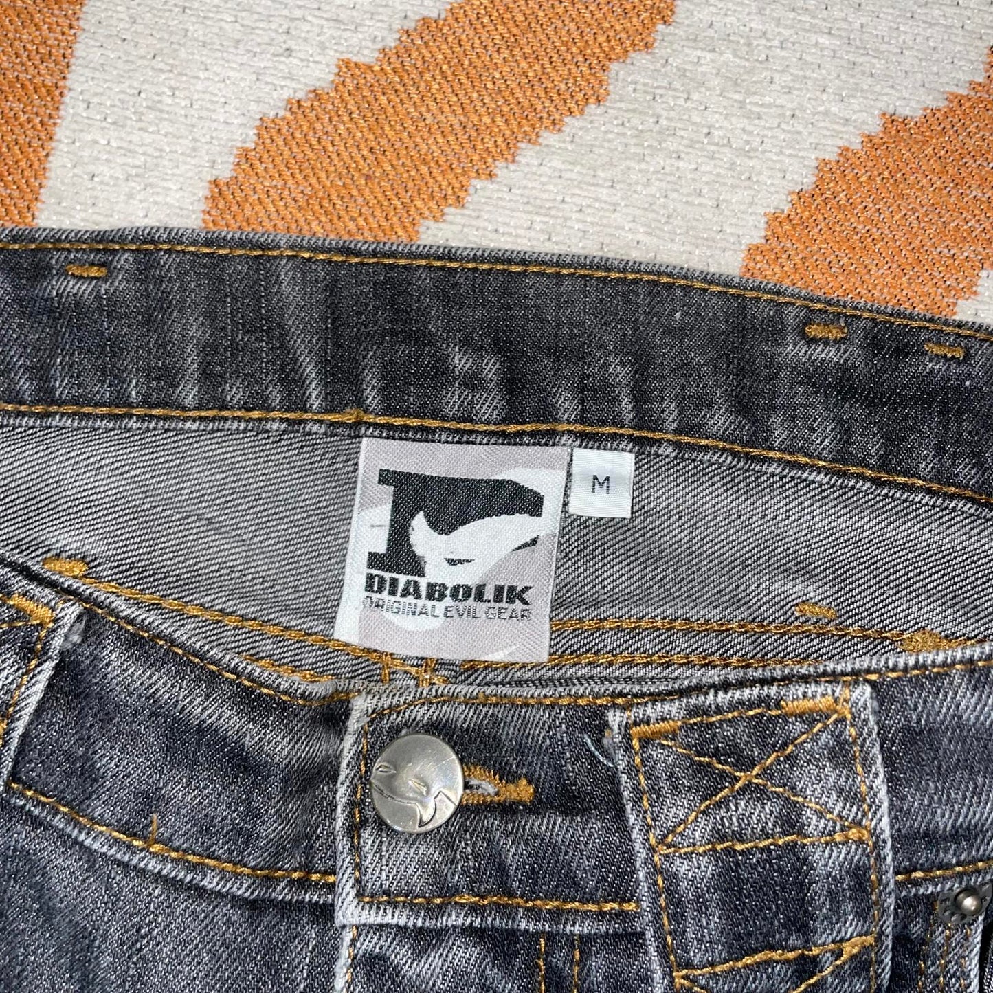 Diabolik 00s Printed Punk Rock Baggy Grey Jeans 34x34